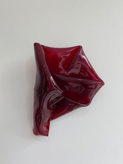 'Dark Red Side Fold', Colourful contemporary abstract wall sculpture