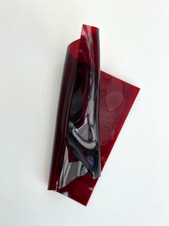 'Small Dark Red Form', Colourful contemporary abstract wall sculpture