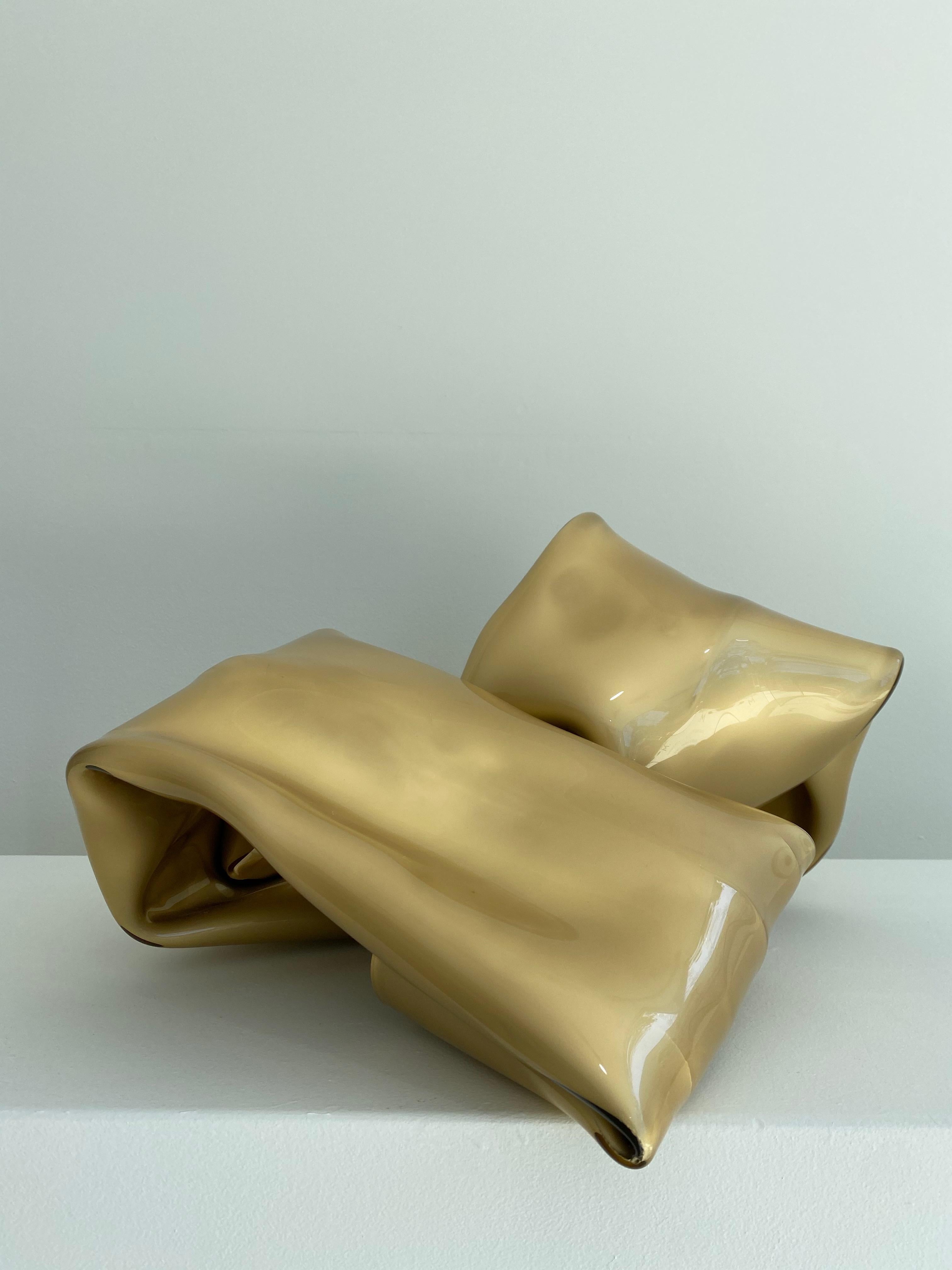 'Double Gold Wall Cuff', Metallic contemporary abstract sculpture - Sculpture by Anya Pesce