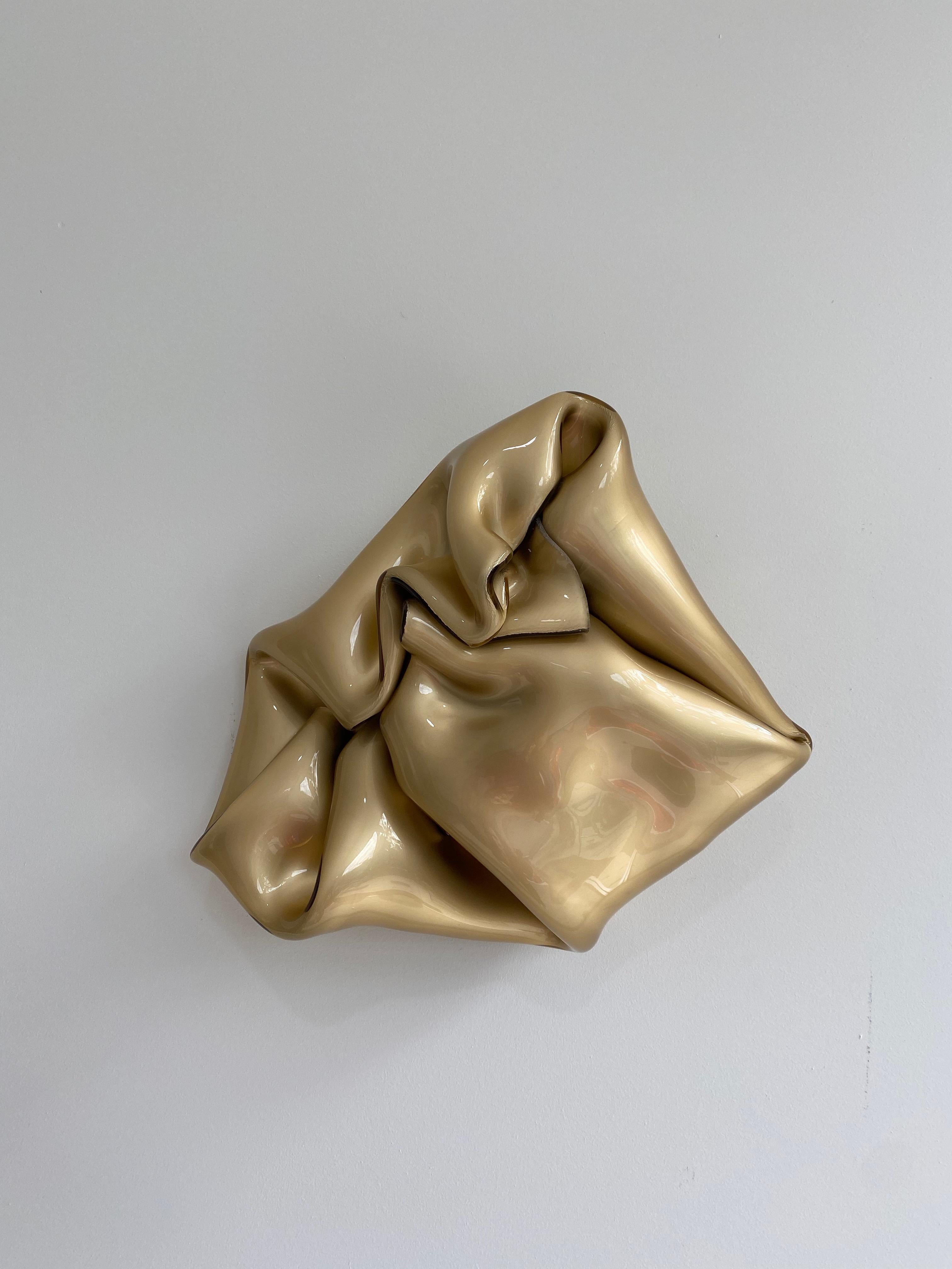 Anya Pesce Abstract Sculpture - 'Gold Bale', Metallic contemporary abstract wall sculpture