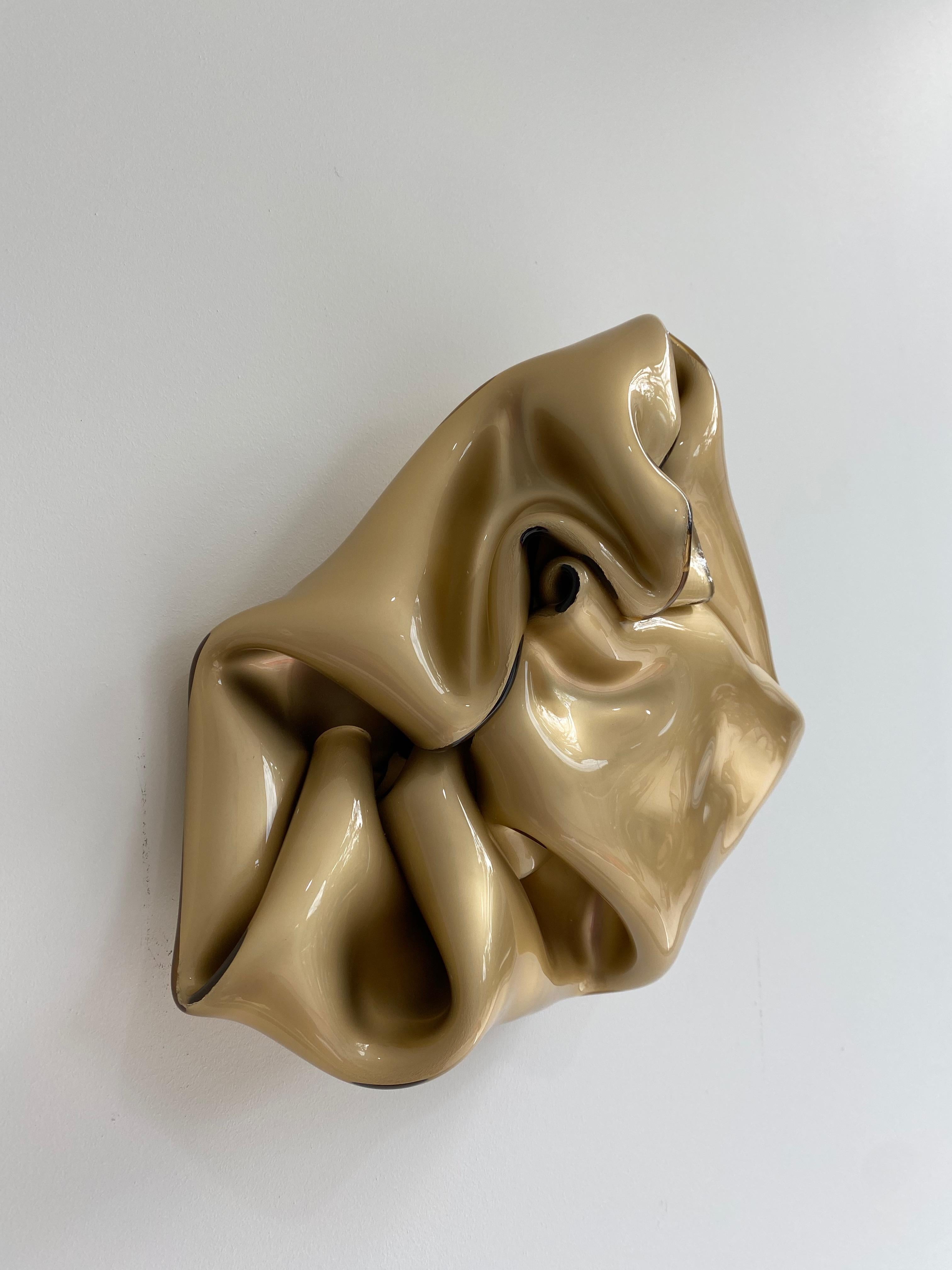'Gold Bale', Metallic contemporary abstract wall sculpture - Sculpture by Anya Pesce