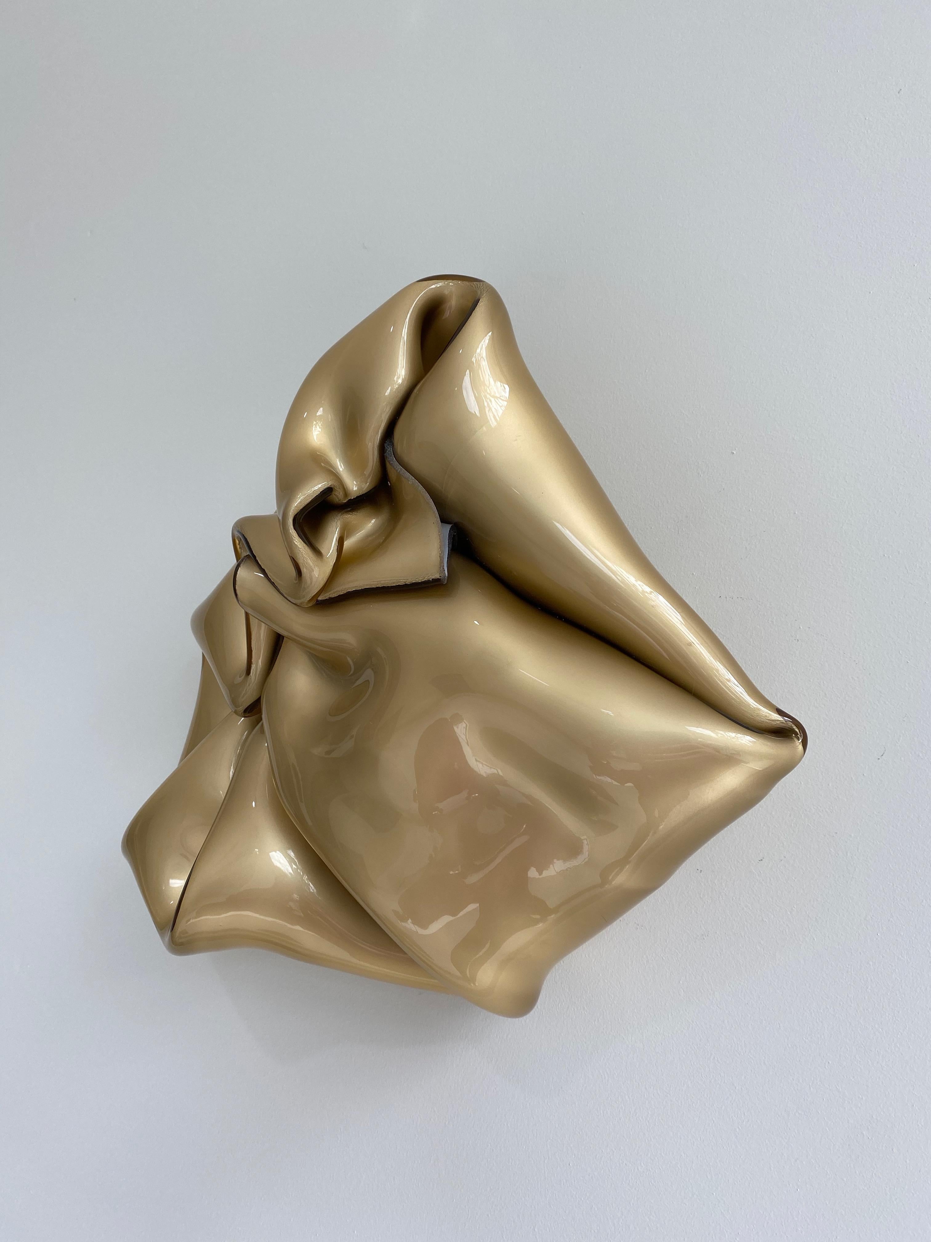 'Gold Bale', Metallic contemporary abstract wall sculpture - Abstract Sculpture by Anya Pesce