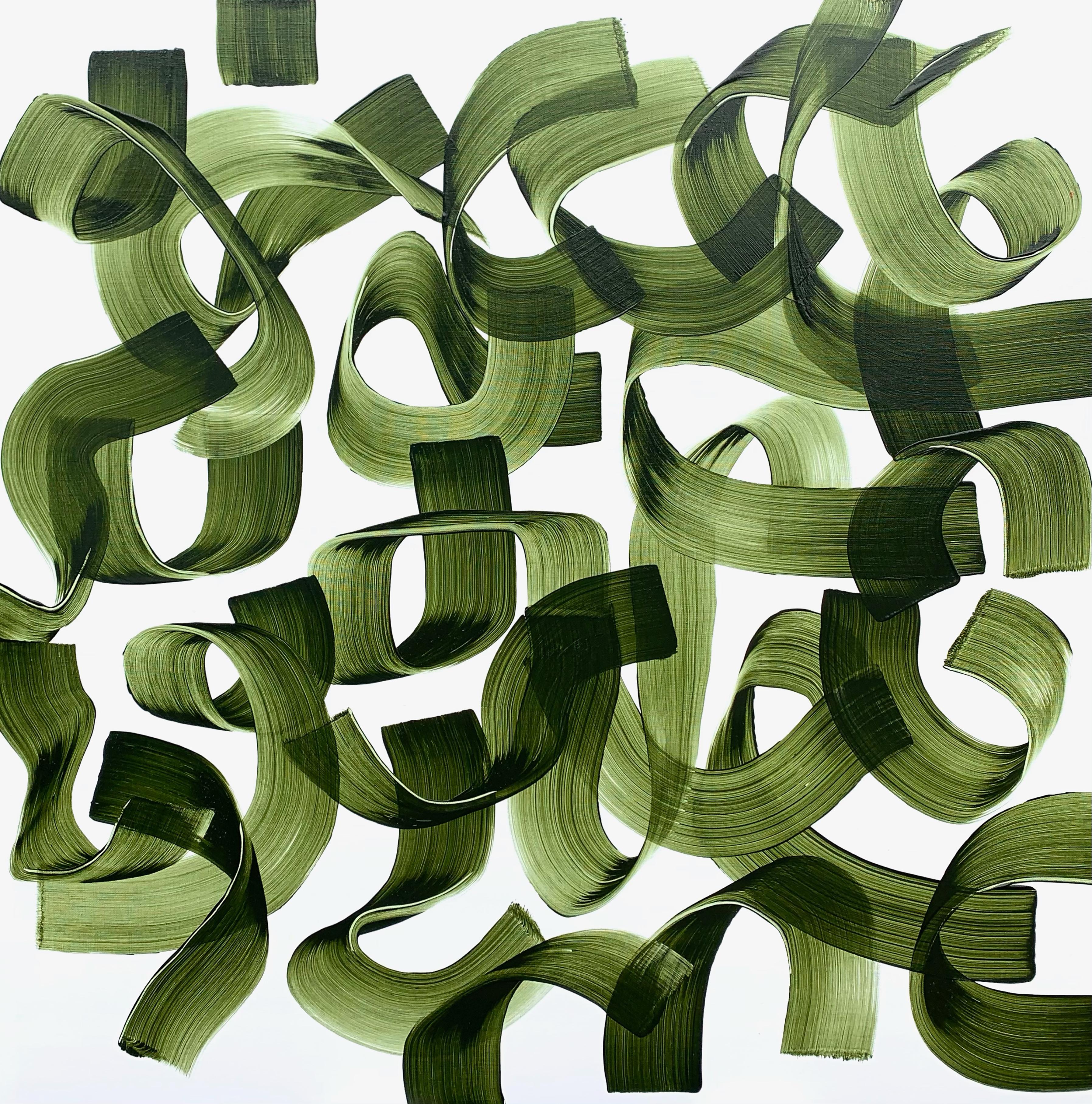 Maria José Benvenuto  Abstract Painting - 'Overlapping Green Strokes', Contemporary abstract acrylic on linen