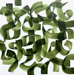 'Overlapping Green Strokes', Contemporary abstract acrylic on linen