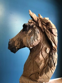 Wood Horse sculpture, carved from oak with a chainsaw, Jürgen Lingl-Rebetez, 