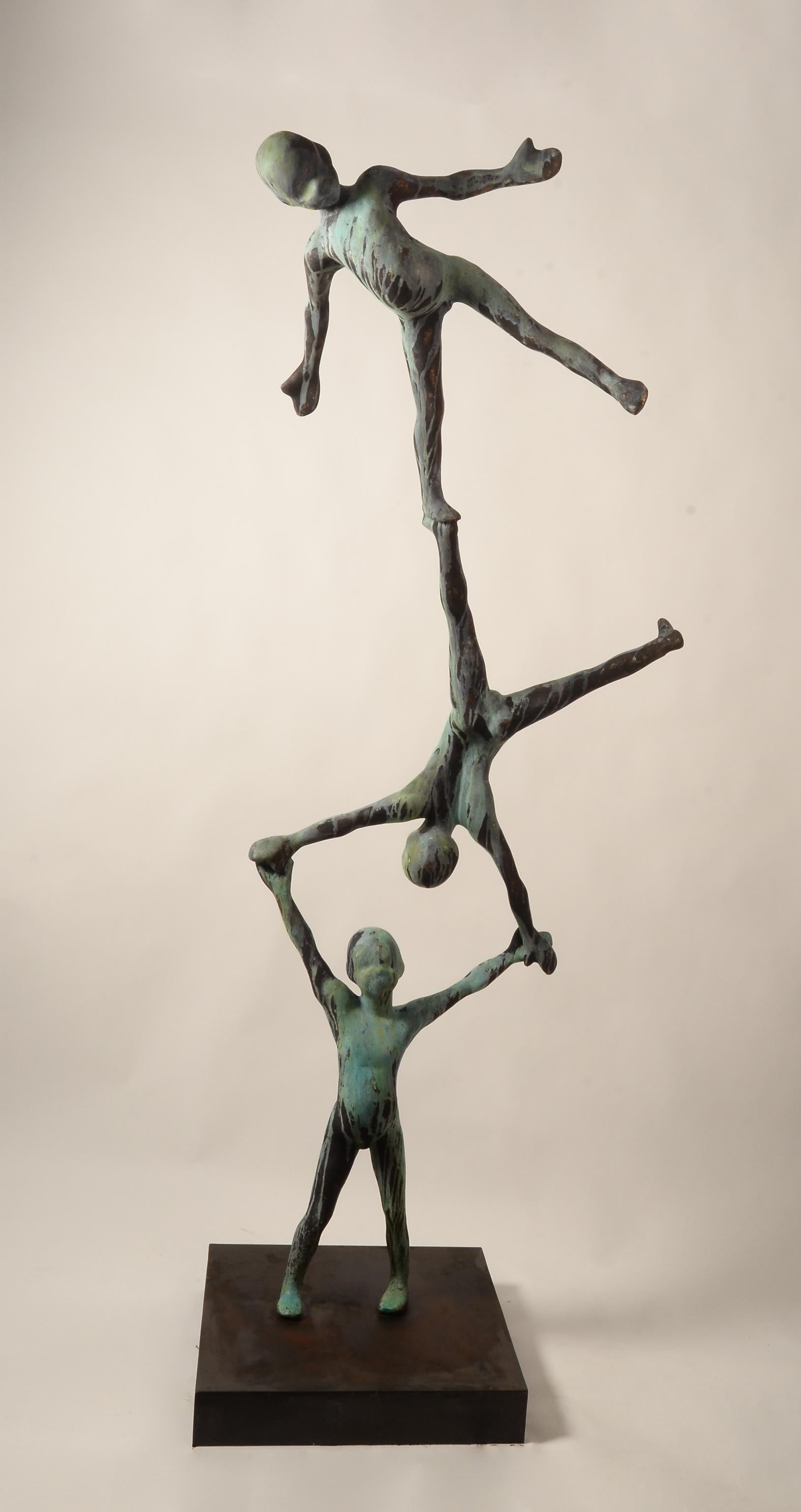 Jesús Gurciá Figurative Sculpture - 'TRIO II', Unique contemporary bronze sculpture on cortex steel base 