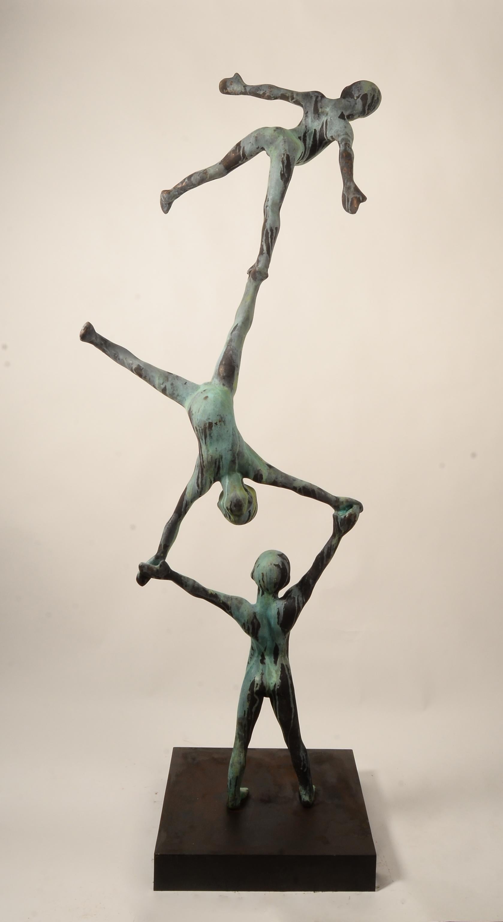 'TRIO II', Unique contemporary bronze sculpture on cortex steel base  - Gold Figurative Sculpture by Jesús Gurciá