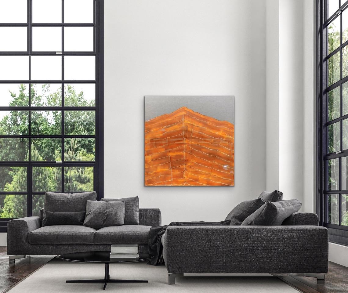 'Orange Mountain' by Maria Jose Benvenuto, unique contemporary painting on linen - Abstract Painting by Maria José Benvenuto 