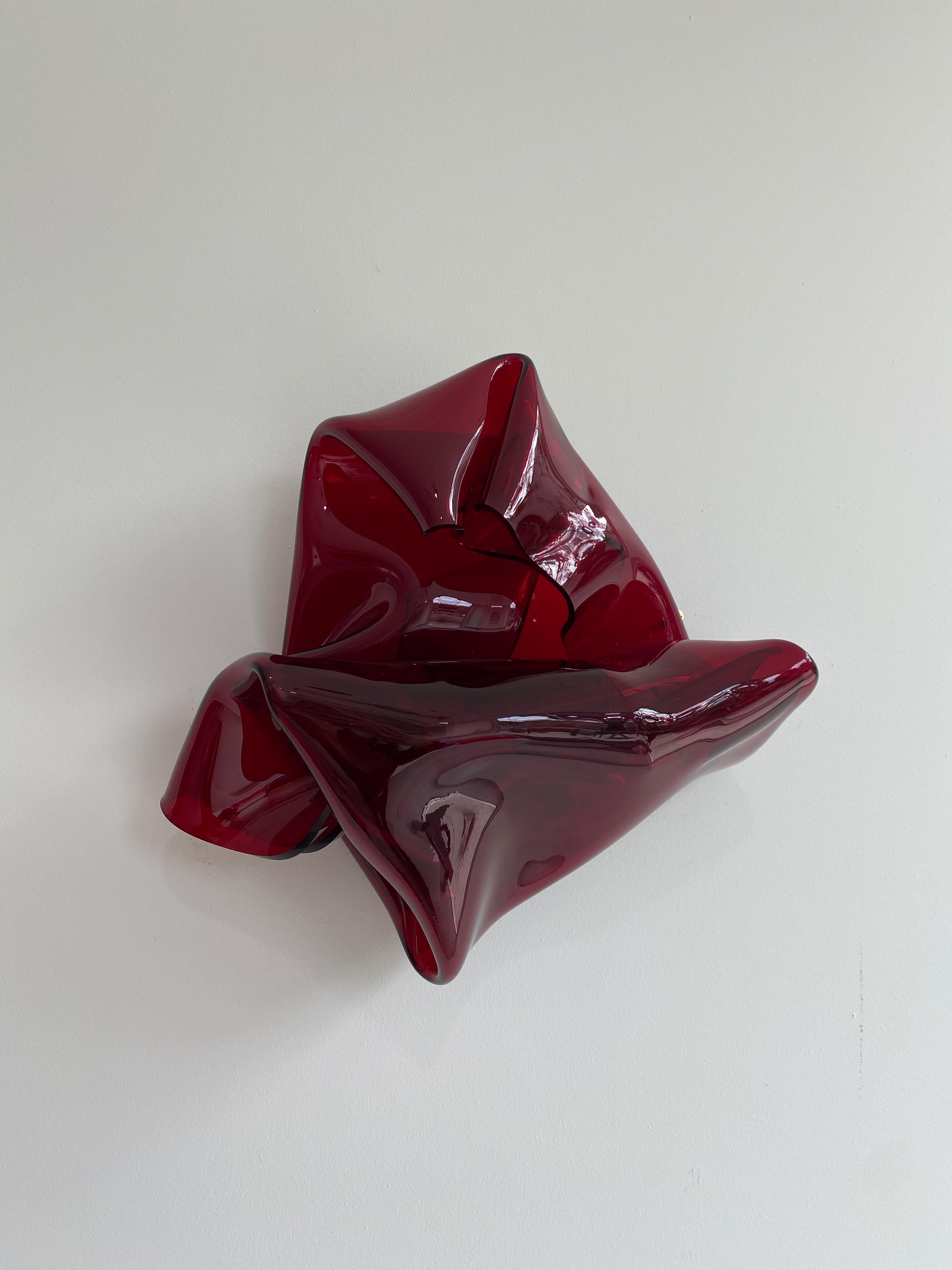 'Dark Red Scrunch', Colourful abstract wall sculpture - Sculpture by Anya Pesce