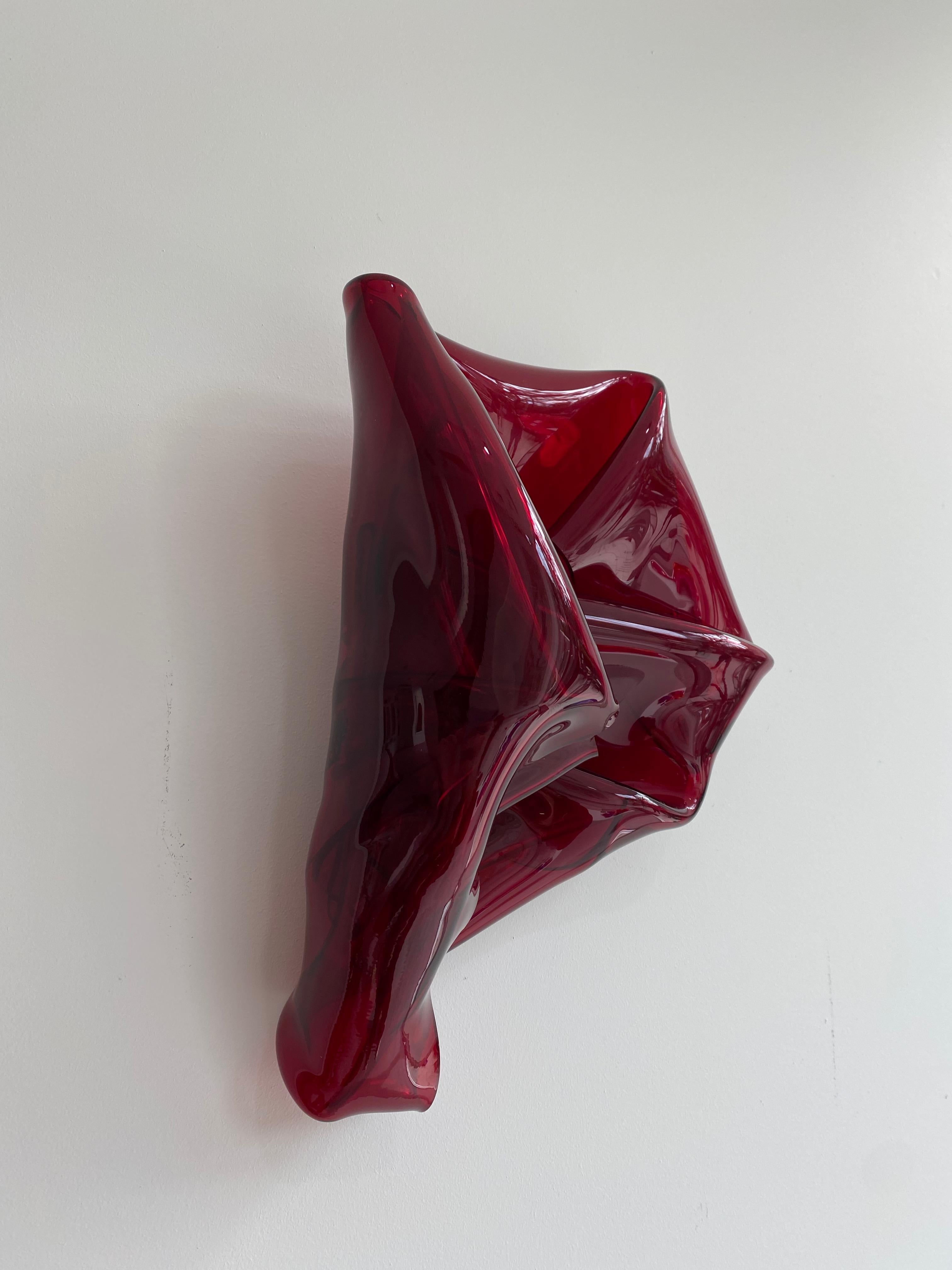 'Dark Red Side Fold', Colourful contemporary abstract wall sculpture - Sculpture by Anya Pesce