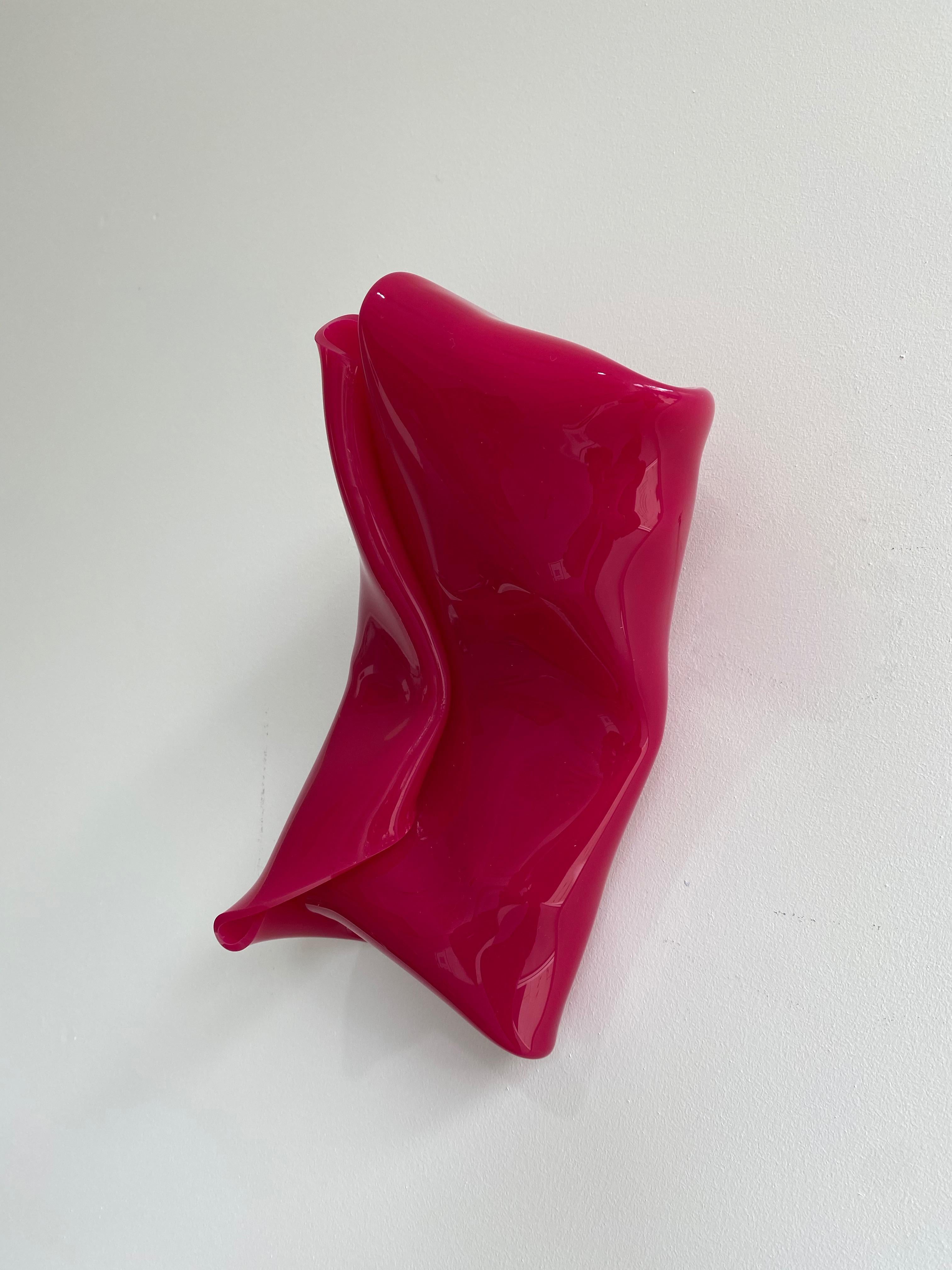 'Small Fuscia Parcel', Colourful bright abstract wall sculpture - Sculpture by Anya Pesce