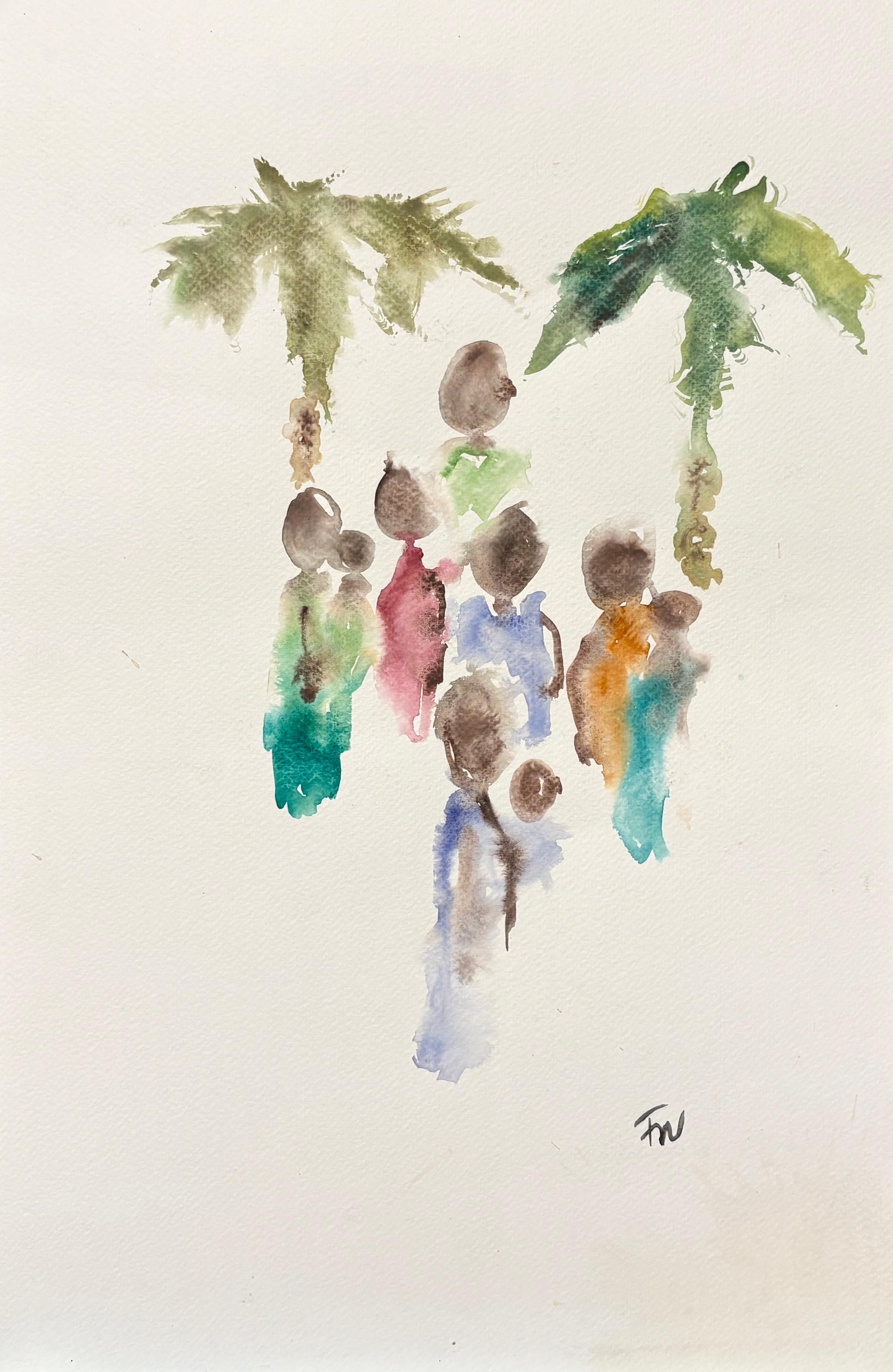 "Two Palms" by Frida Willis - Stunning Minimalist Colorful Watercolor Painting