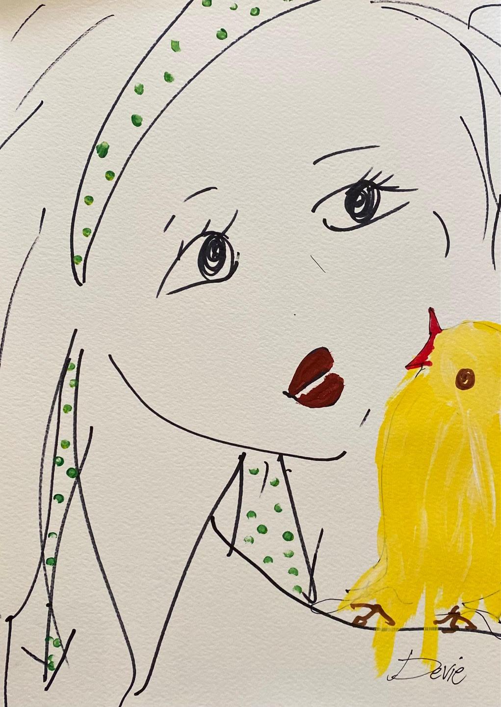 'Tweets of my bird' Original Portrait Drawing by Devie - Art by Devie Elzafon