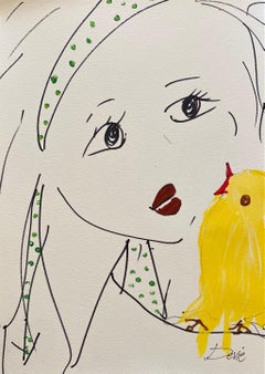 'Tweets of my bird' Original Portrait Drawing by Devie
