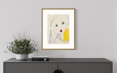 "Tweets of my Bird" - Modern Minimalist Ink Portrait Artwork with Yellow Bird