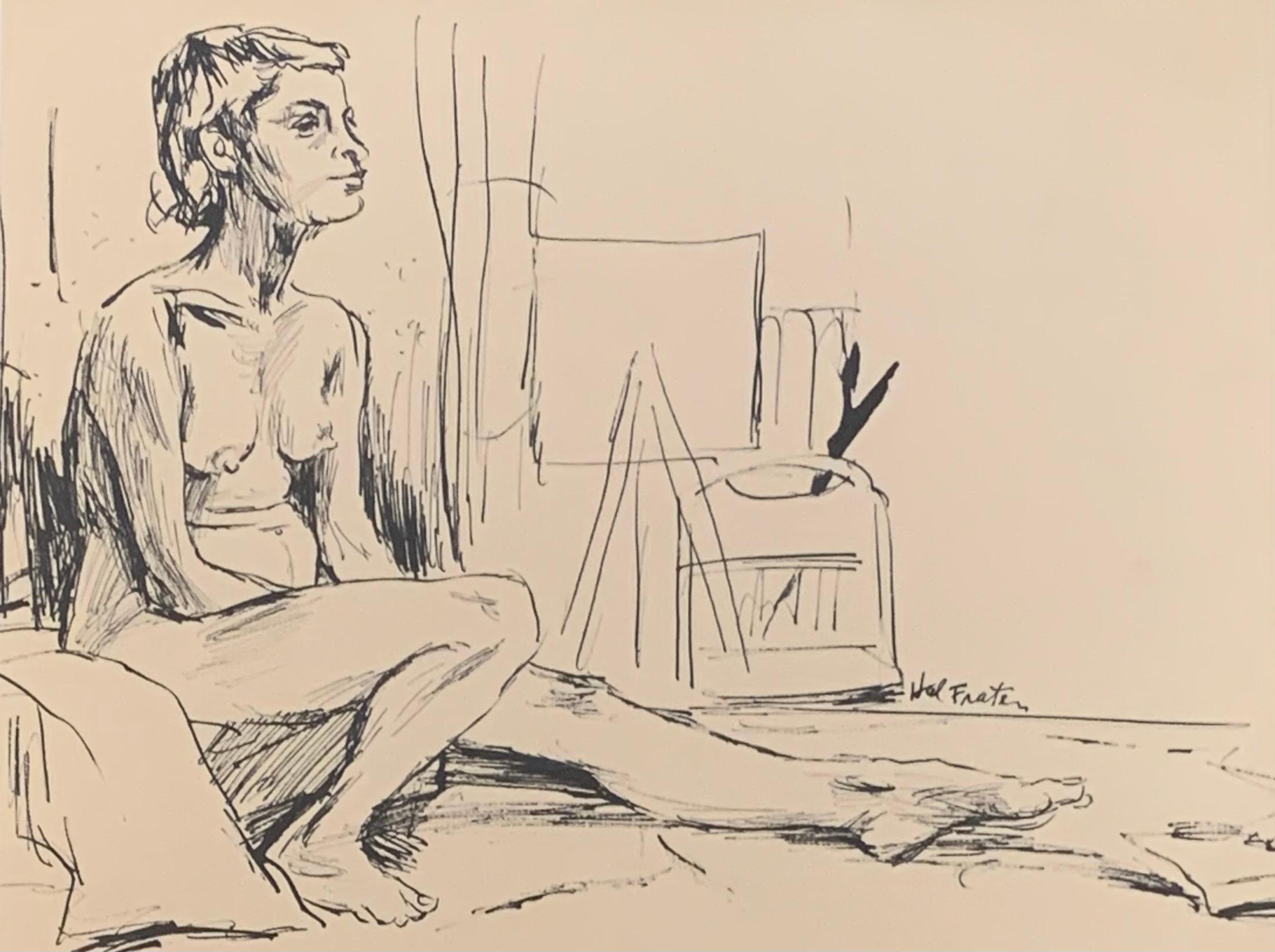 'Woman On Chair’ Original Drawing, Figurative  Nude Art By Hal Frater