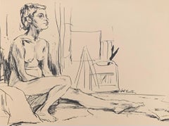 'Woman On Chair’ Original Drawing, Figurative  Nude Art By Hal Frater