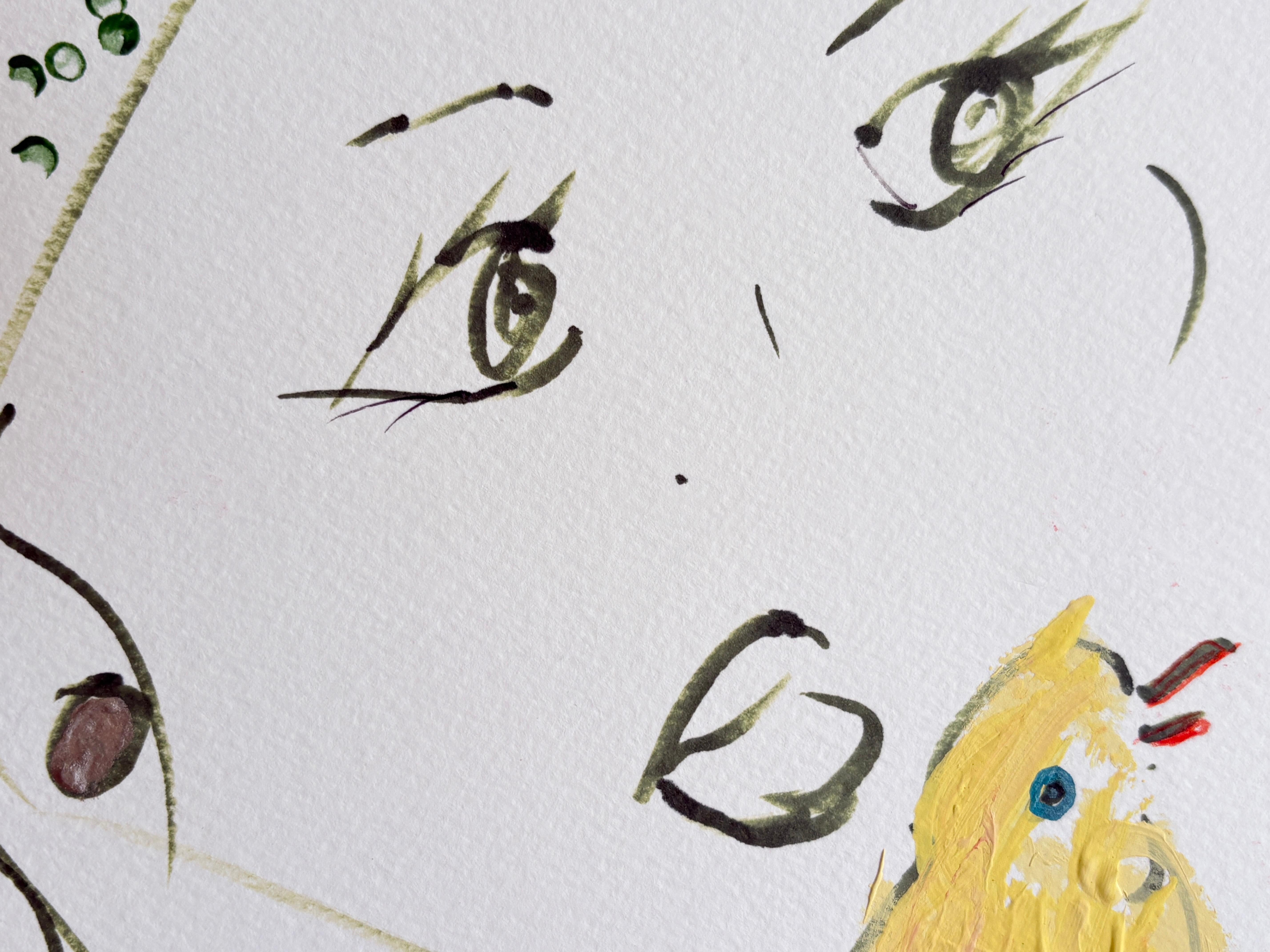 Inspirada por el mundo del teatro, Devie había conservado sus propios trazos de dibujo. Sus obras reflejan un otro mundo accesible. Pinta una historia que hay que contar y responder.

Con pocos trazos de bolígrafo y pintura acrílica, Devie crea