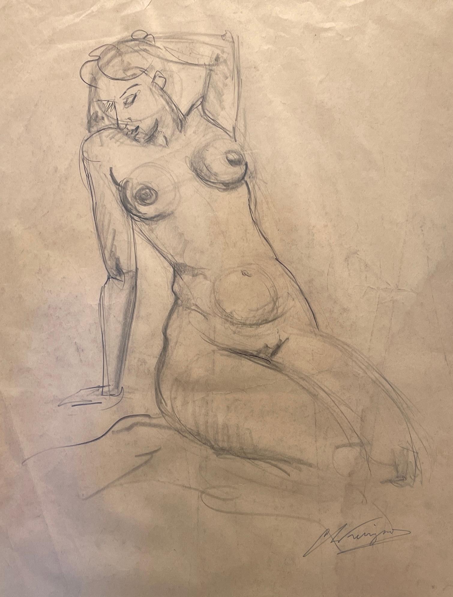 'Mujer desnuda' de Chris Ferrigno - Dibujo de desnudo figurativo de los años 70 Lápiz sobre papel en venta 2