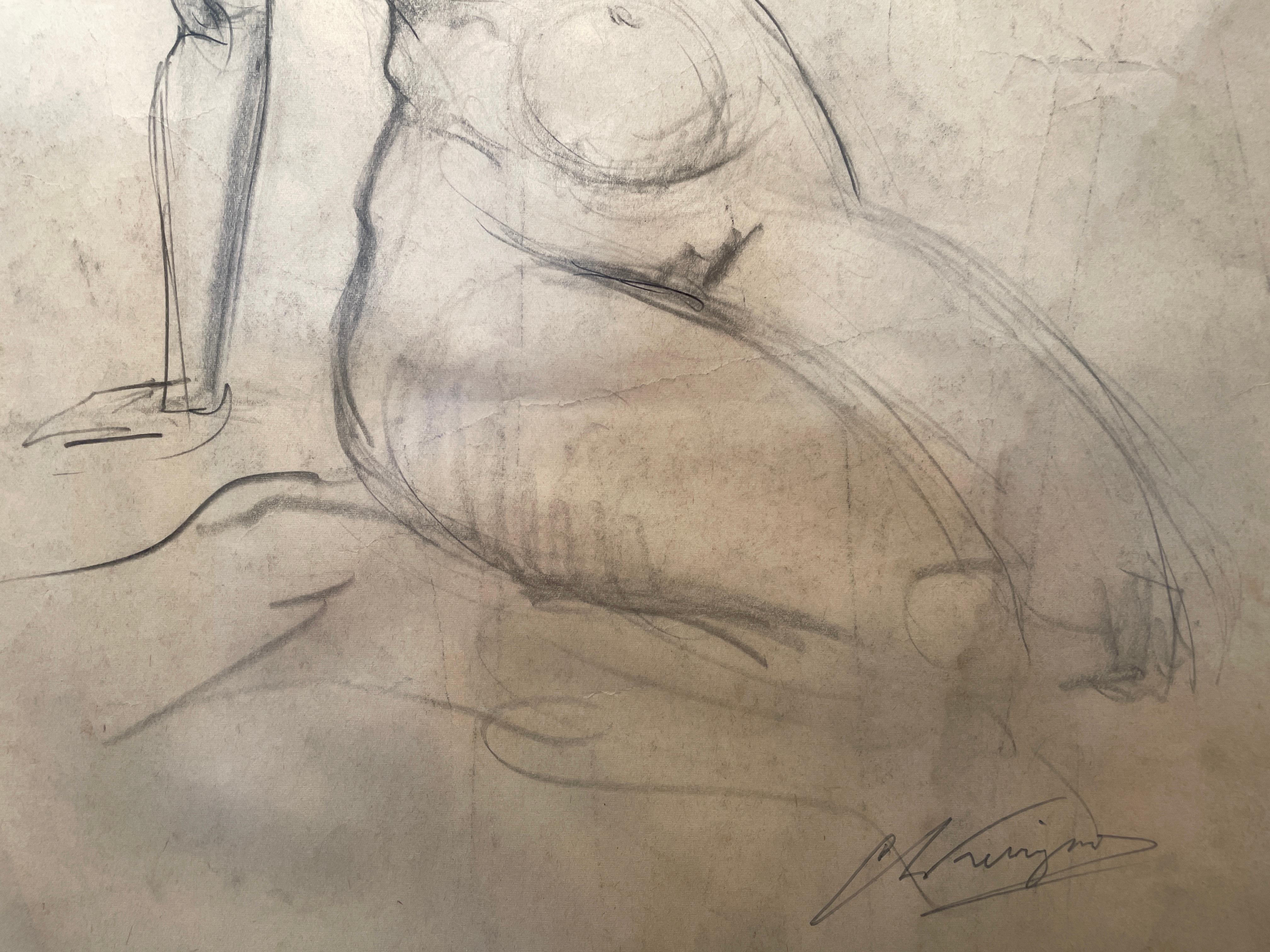 „Nackte Frau“ von Chris Ferrigno – Figurative Aktzeichnung mit Bleistift auf Papier, 1970er Jahre im Angebot 5