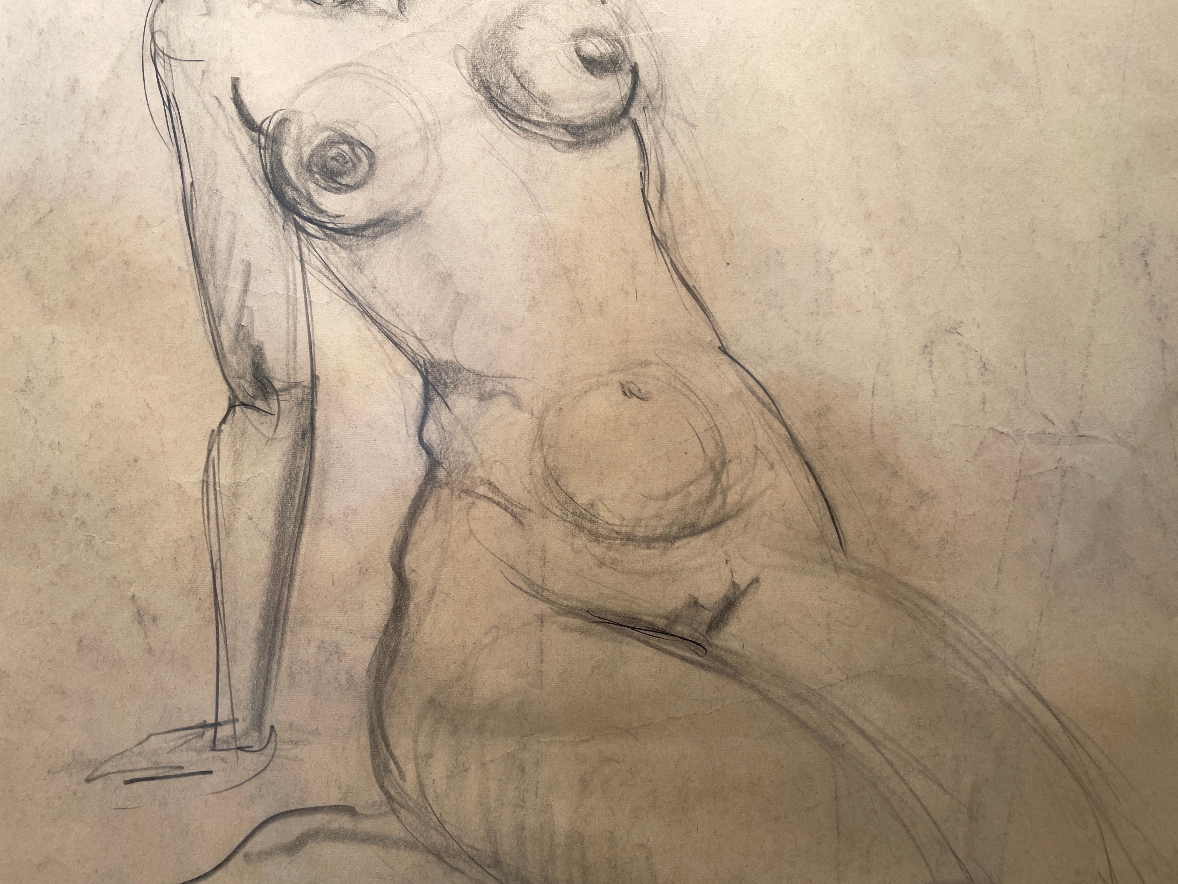 „Nackte Frau“ von Chris Ferrigno – Figurative Aktzeichnung mit Bleistift auf Papier, 1970er Jahre im Angebot 4