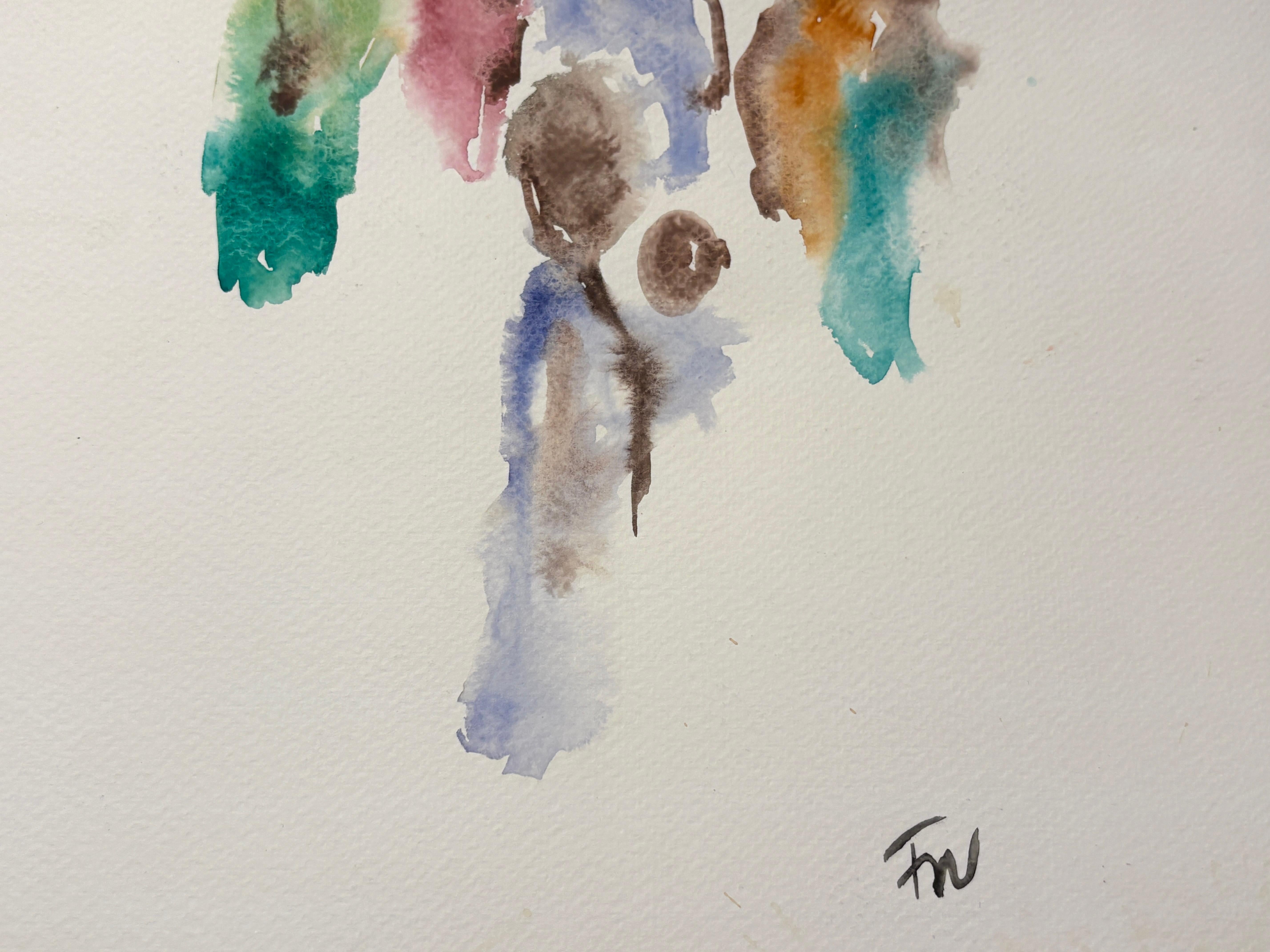 „Two Palms“ von Frida Willis - Atemberaubendes minimalistisches farbenfrohes Aquarellgemälde im Angebot 7
