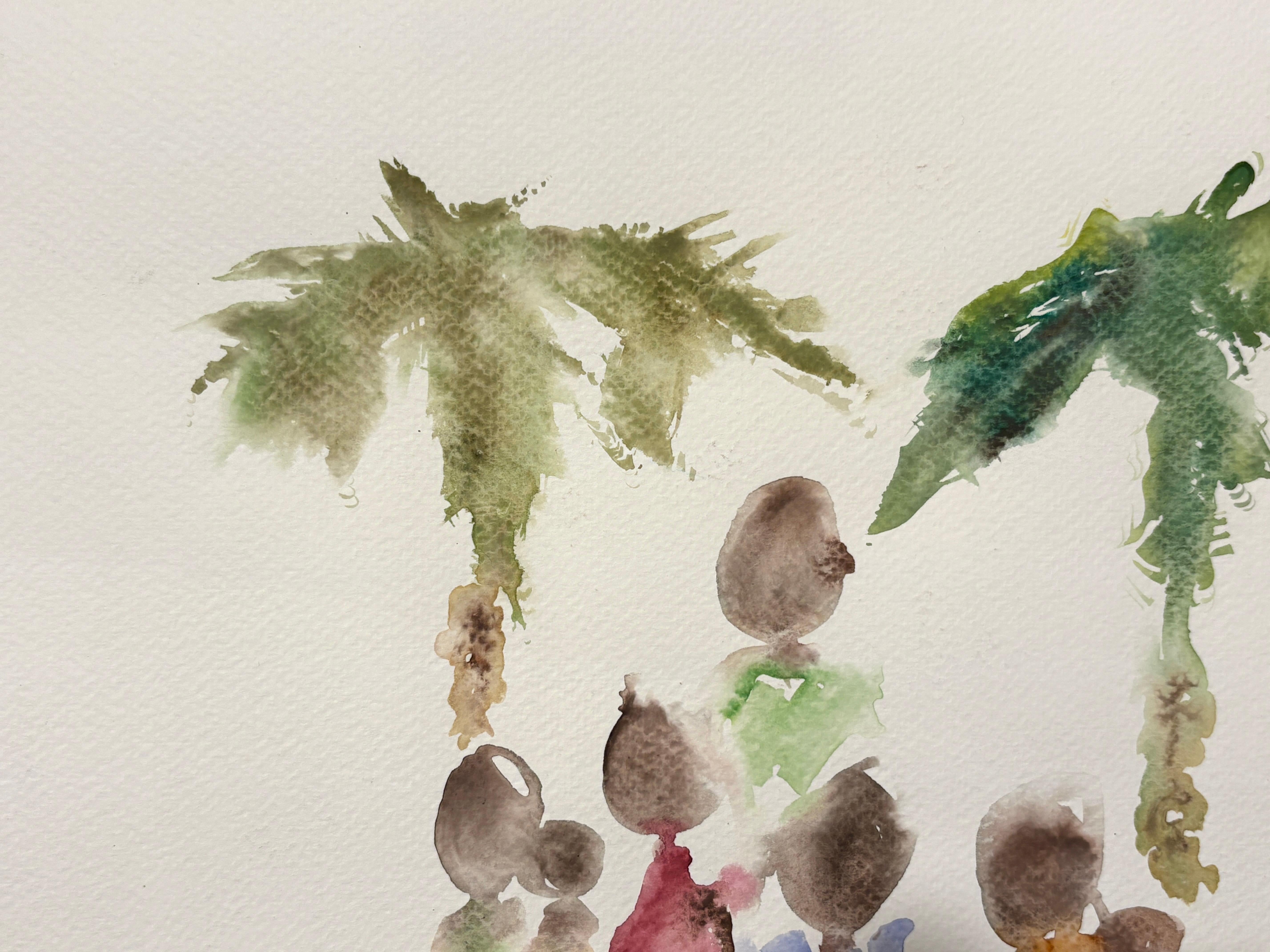 „Two Palms“ von Frida Willis - Atemberaubendes minimalistisches farbenfrohes Aquarellgemälde im Angebot 3