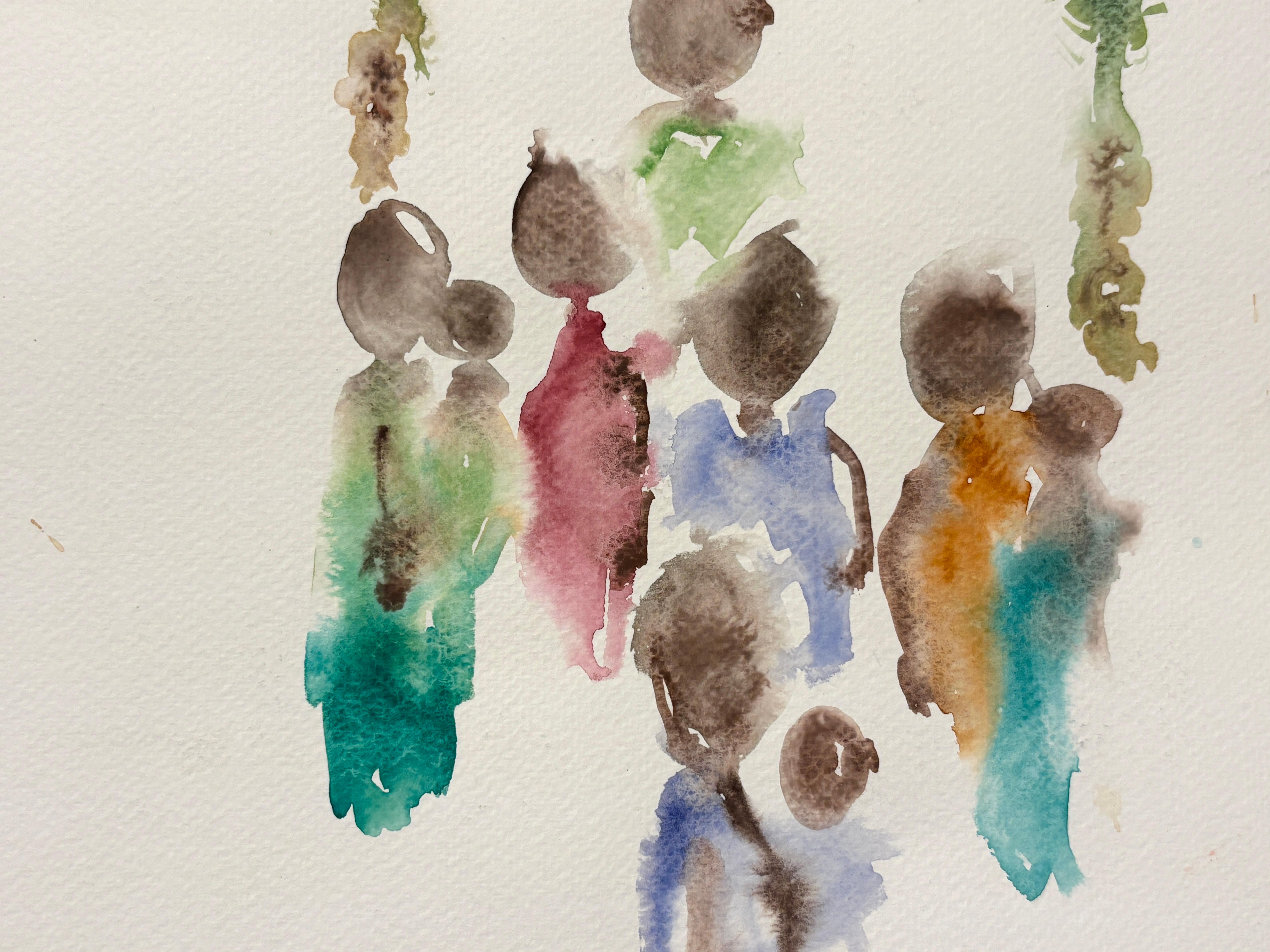 „Two Palms“ von Frida Willis - Atemberaubendes minimalistisches farbenfrohes Aquarellgemälde im Angebot 5