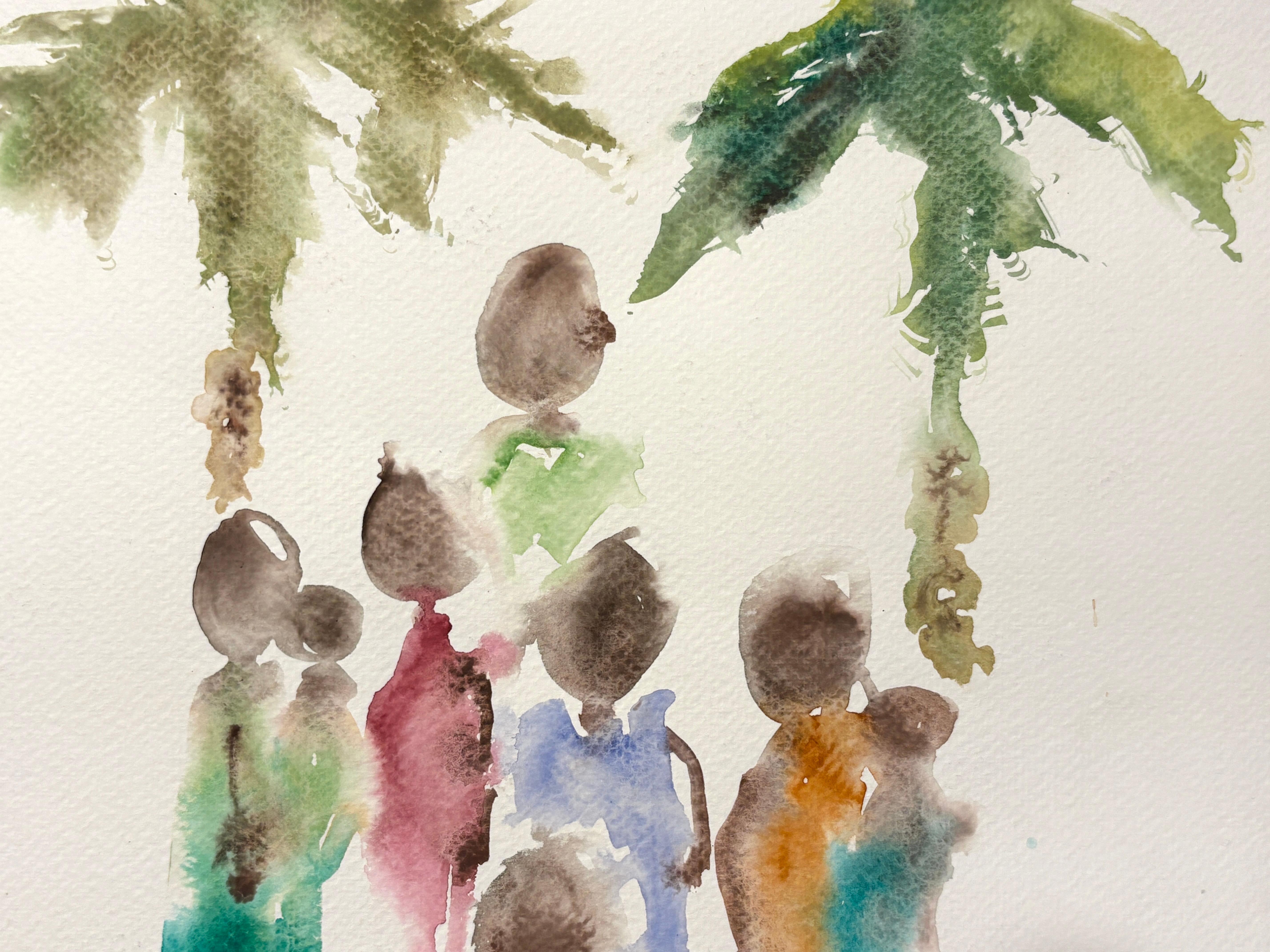 „Two Palms“ von Frida Willis - Atemberaubendes minimalistisches farbenfrohes Aquarellgemälde im Angebot 4