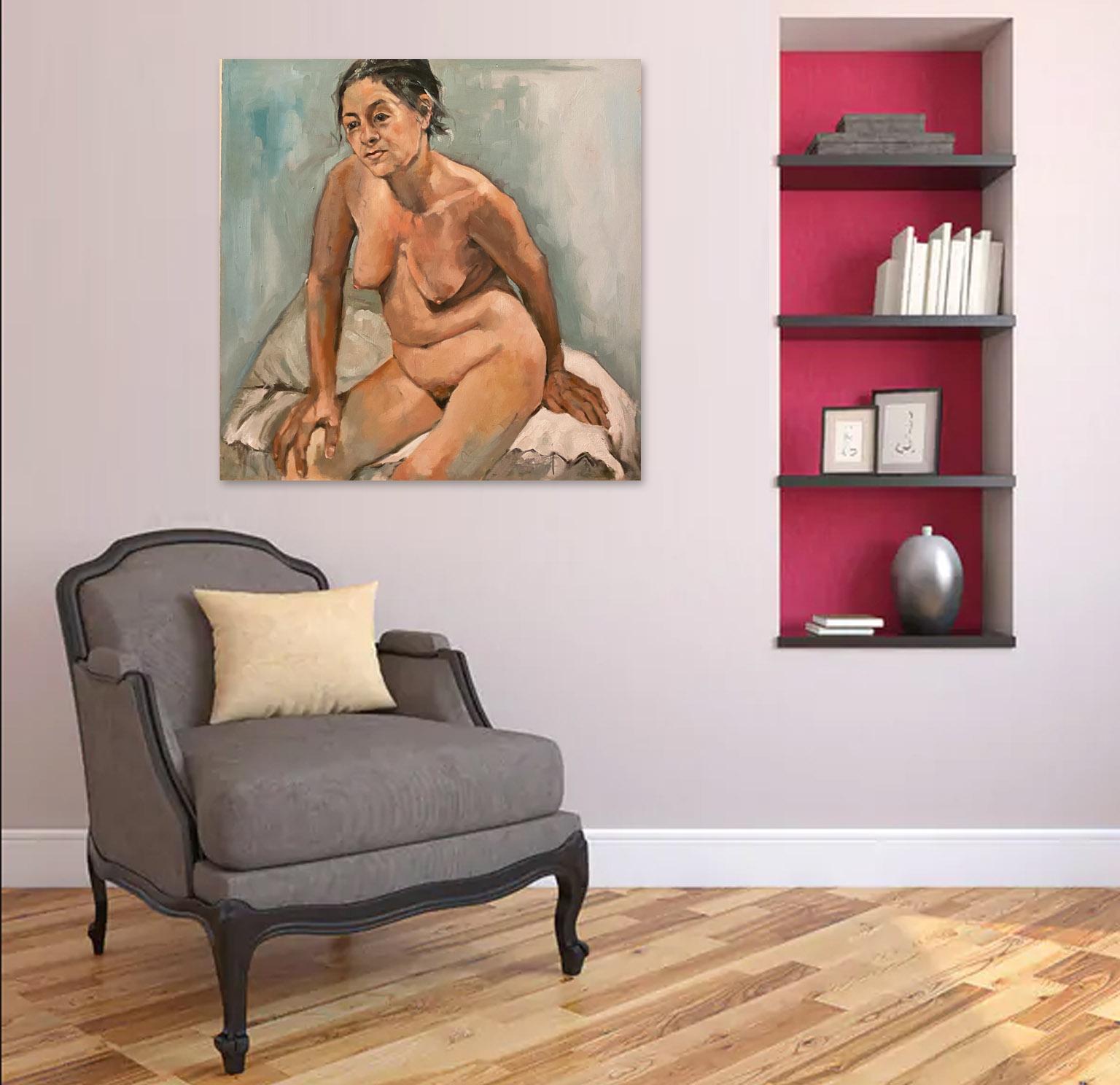 Femme assise dans une pièce blanche Figuratif Nude Female Contemporary de Shana Wilson en vente 1