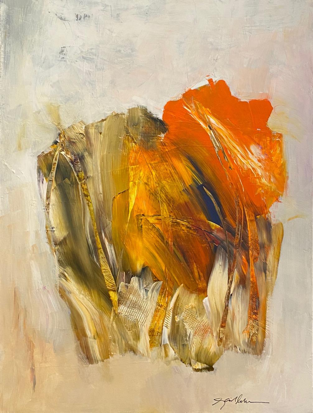 Orange Yellow White Original Contemporary Abstract  By Gail - Painting by Gail Lehman