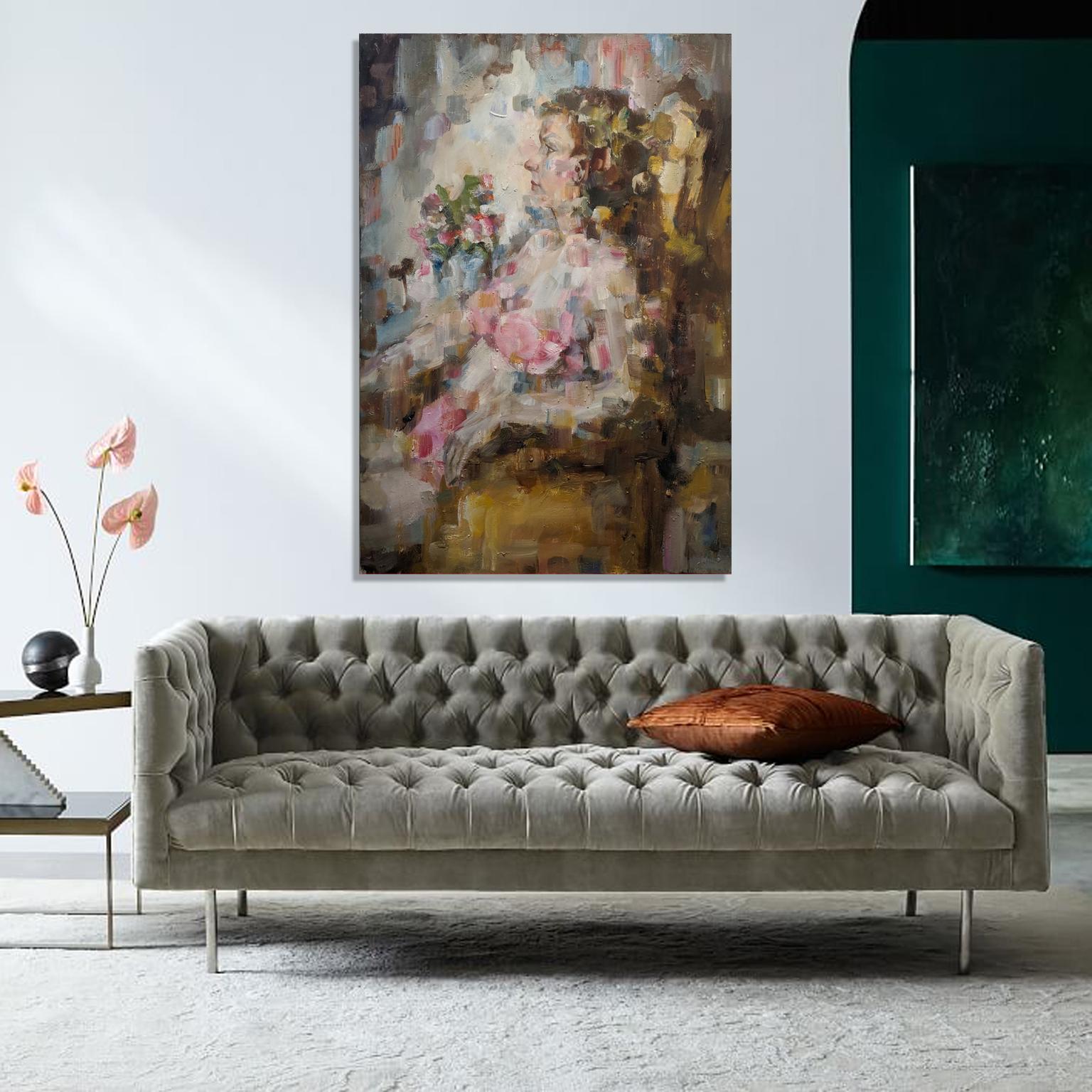 „Boudoir“, Öl auf Leinwand, von Michele im Angebot 1