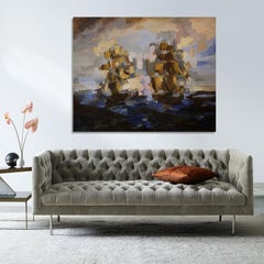 "Two Ships in the ocean” oil on canvas by Michele
