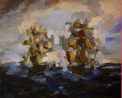 "Two Ships in the ocean” oil on canvas by Michele