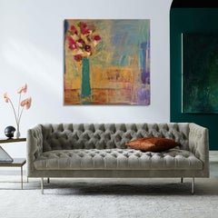 Vase vert et fleurs rouges