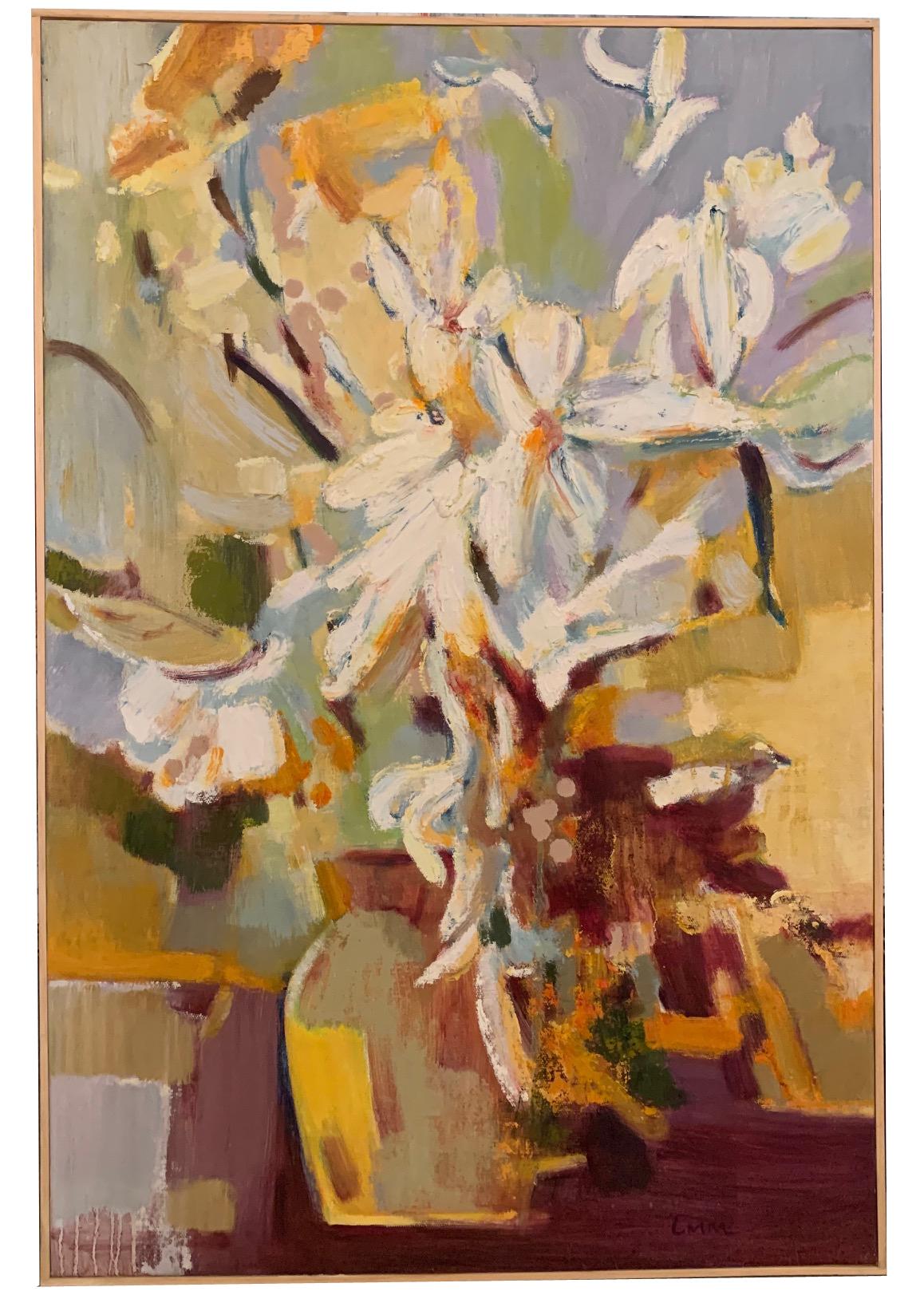 El cuadro se entrega con un certificado de autenticidad y una carta de tasación.

Flores blancas", óleo sobre lienzo.

