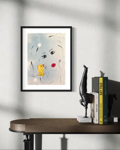 "Sunshine" - Contemporary Minimalist Portrait with Spray Paint and a Yellow Bird