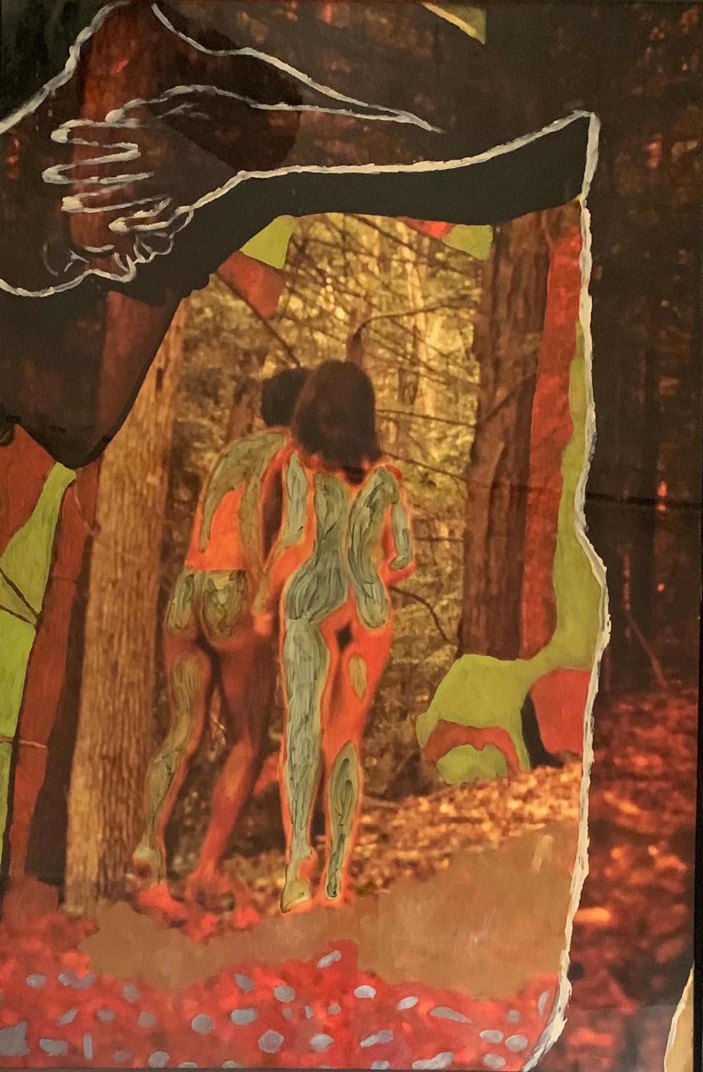 Photographie et huile sur papier d'art figuratif contemporain « In The Wood » de Doron 