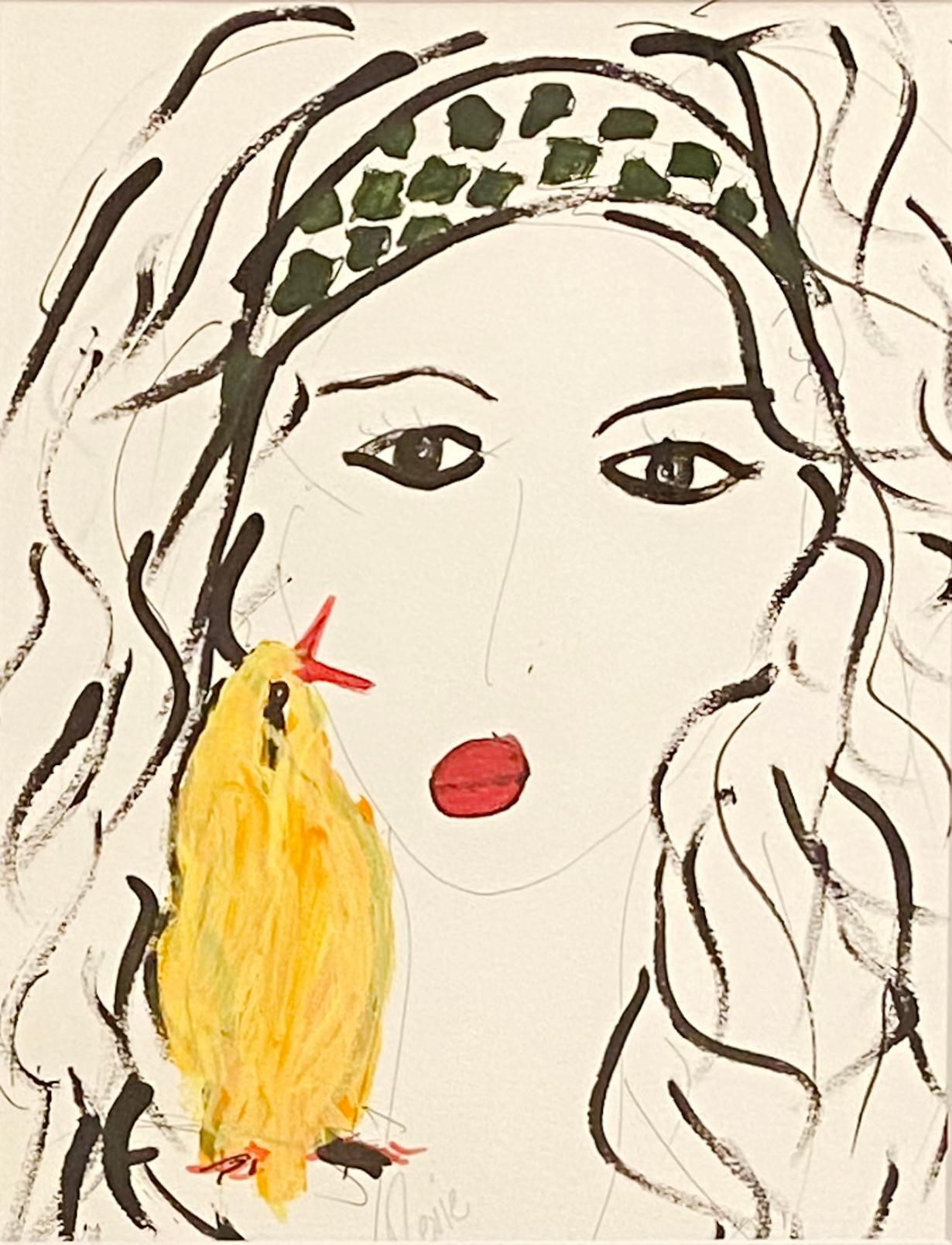 Devie Elzafon Portrait - "A lady with a headband and a bird"