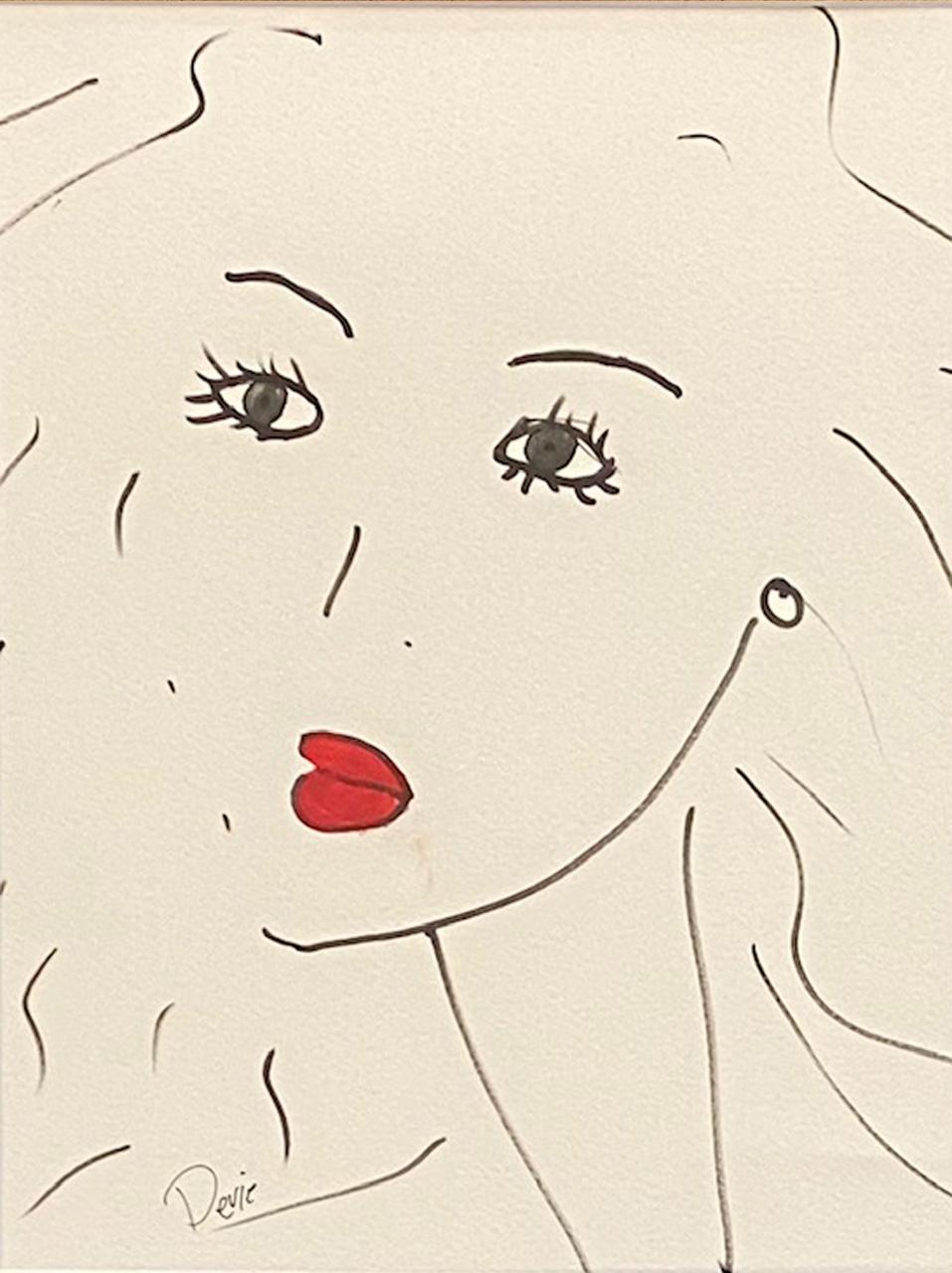 Figurative Art de Devie Elzafon - Vida - Original  Dibujar el Retrato de una Mujer  Tinta y acrílico sobre papel  por Devie
