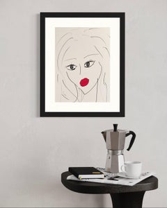 Labios rojos - Tinta y acrílico  Dibujo  Retrato Mujer Sobre Papel Por Devie