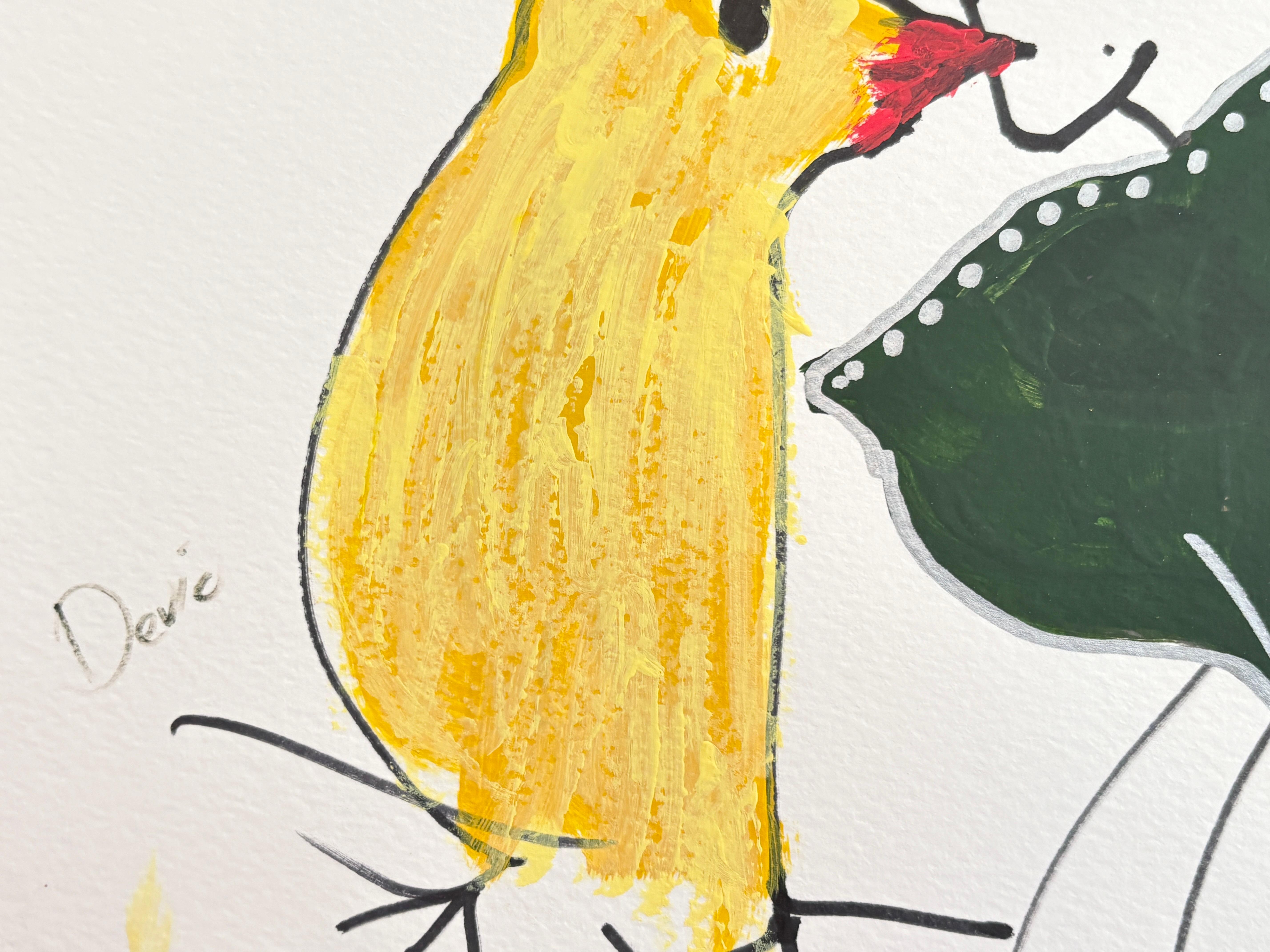 Encre et acrylique sur papier encadrée par Devie « Oiseau Noir Masque » en vente 5