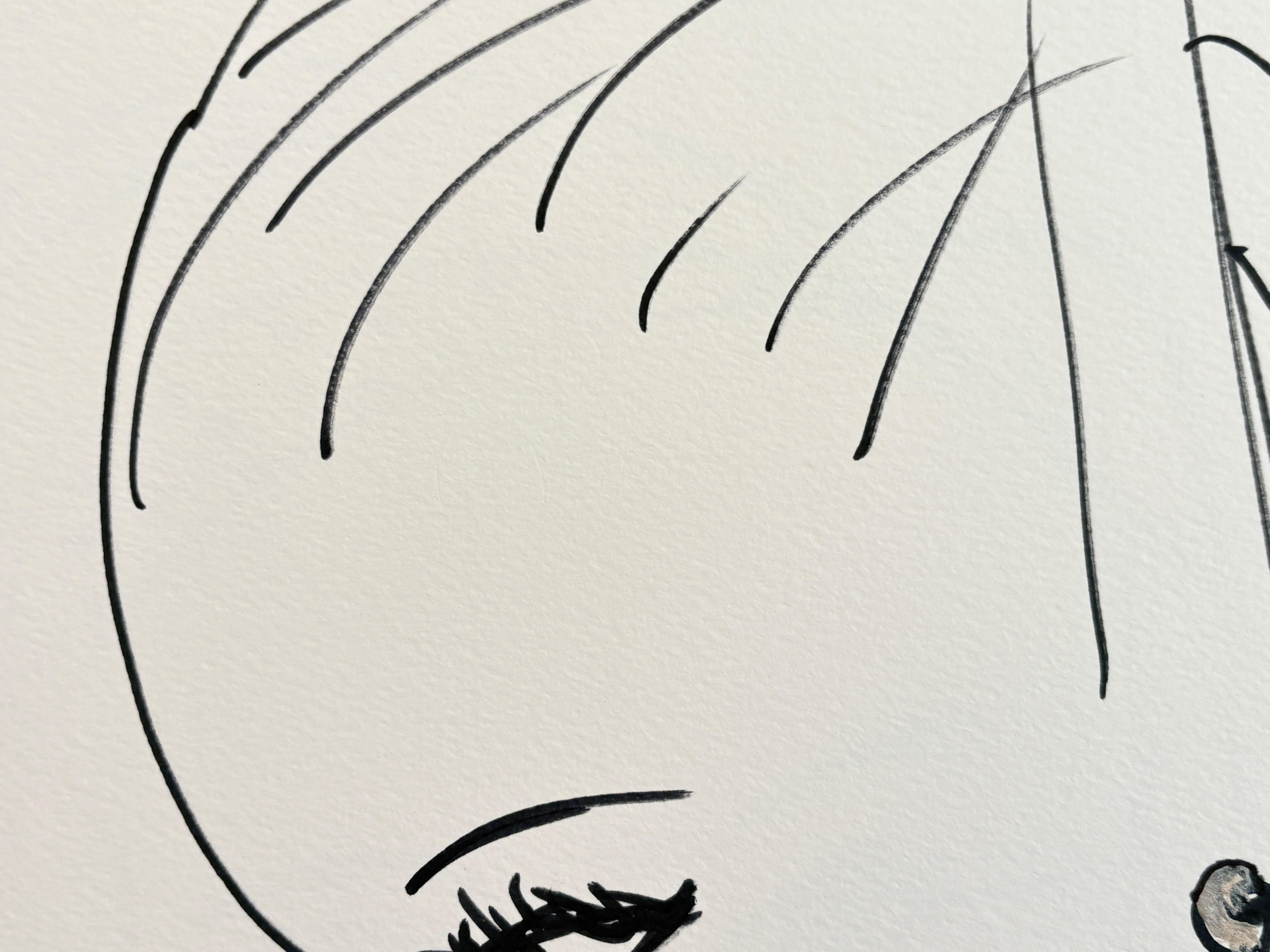 Encre et acrylique sur papier encadrée par Devie « Oiseau Noir Masque » - Contemporain Art par Devie Elzafon