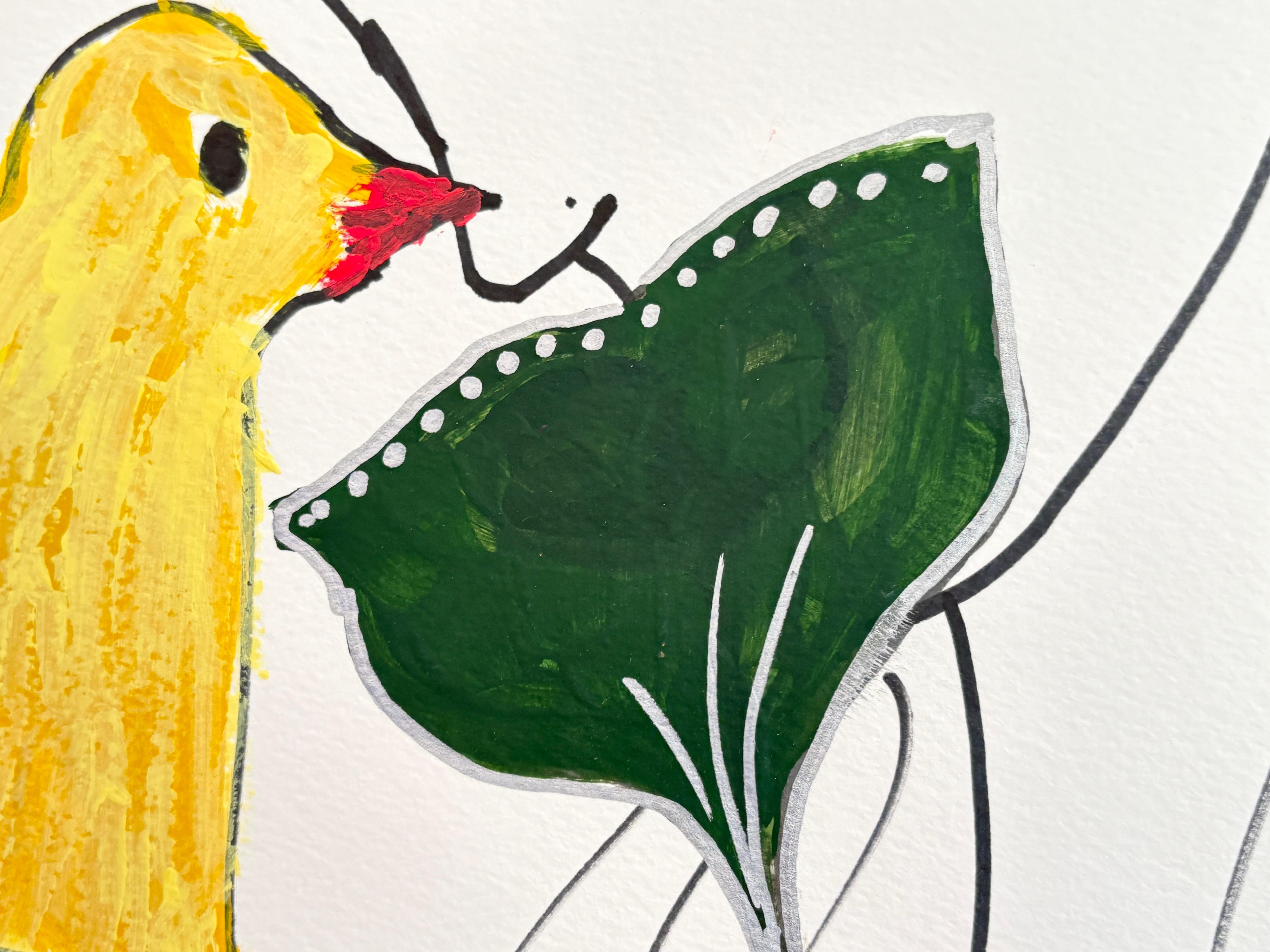 Encre et acrylique sur papier encadrée par Devie « Oiseau Noir Masque » en vente 4