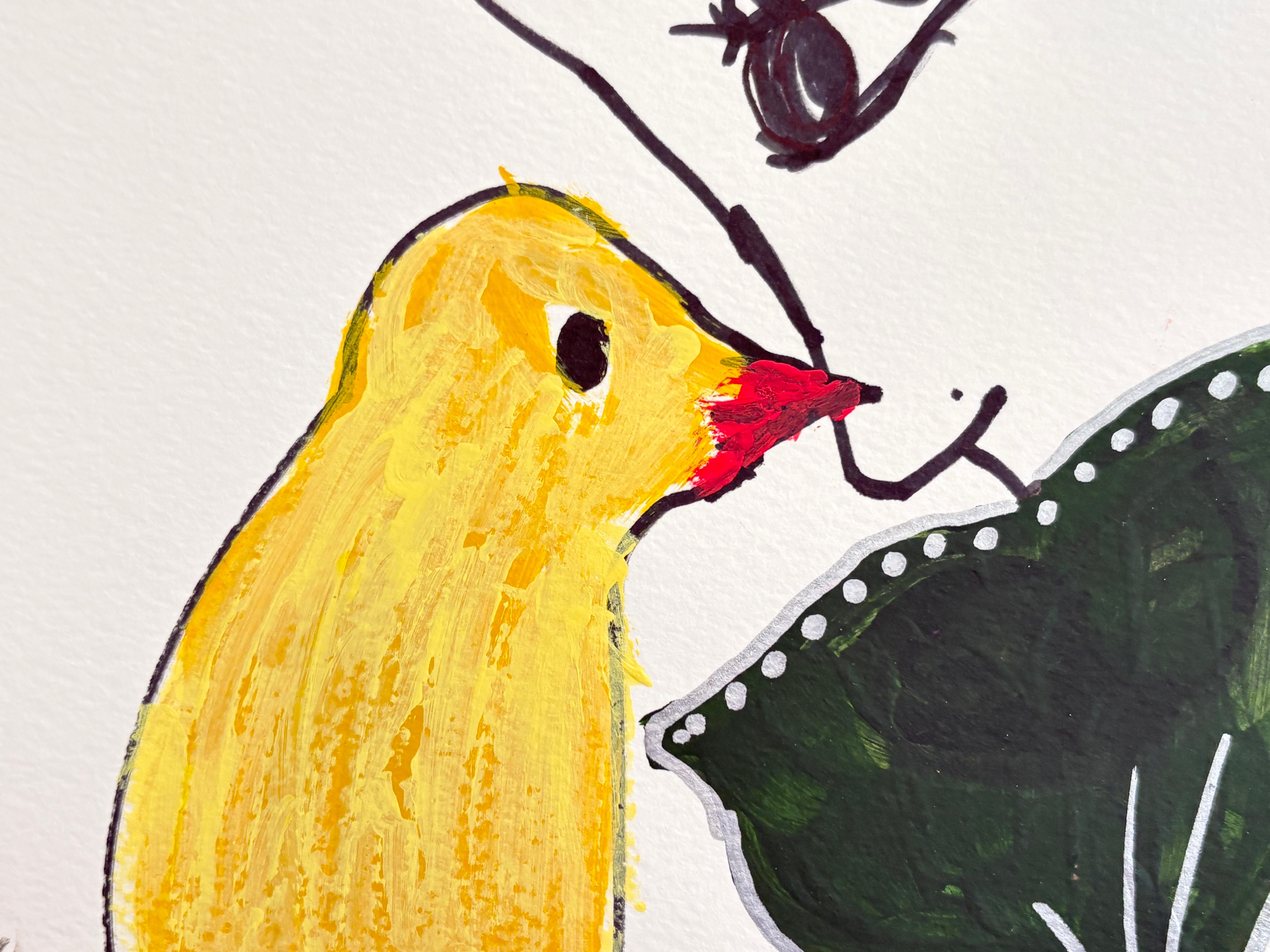 Encre et acrylique sur papier encadrée par Devie « Oiseau Noir Masque » en vente 3