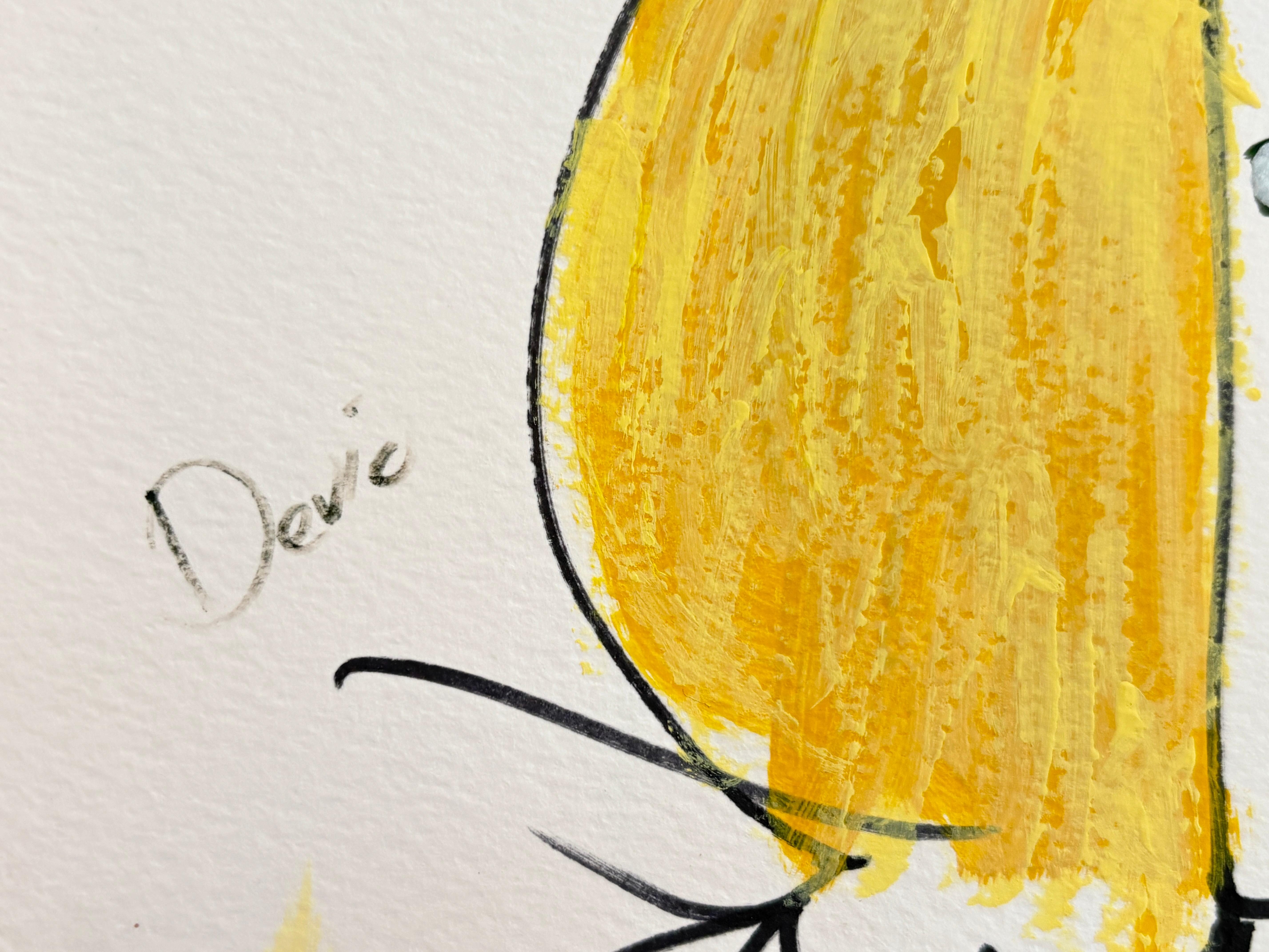 Encre et acrylique sur papier encadrée par Devie « Oiseau Noir Masque » en vente 9