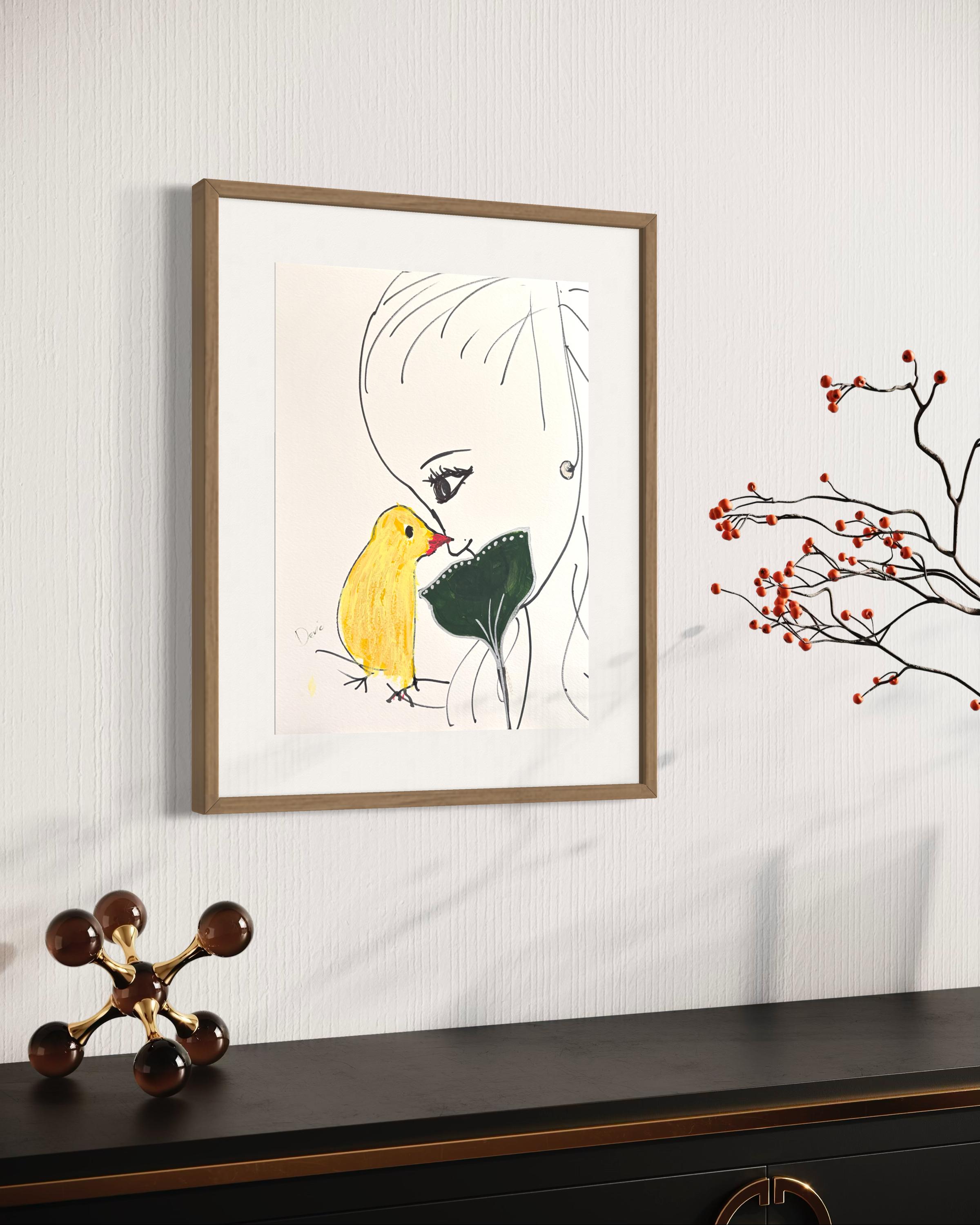 Encre et acrylique sur papier encadrée par Devie « Oiseau Noir Masque » en vente 6