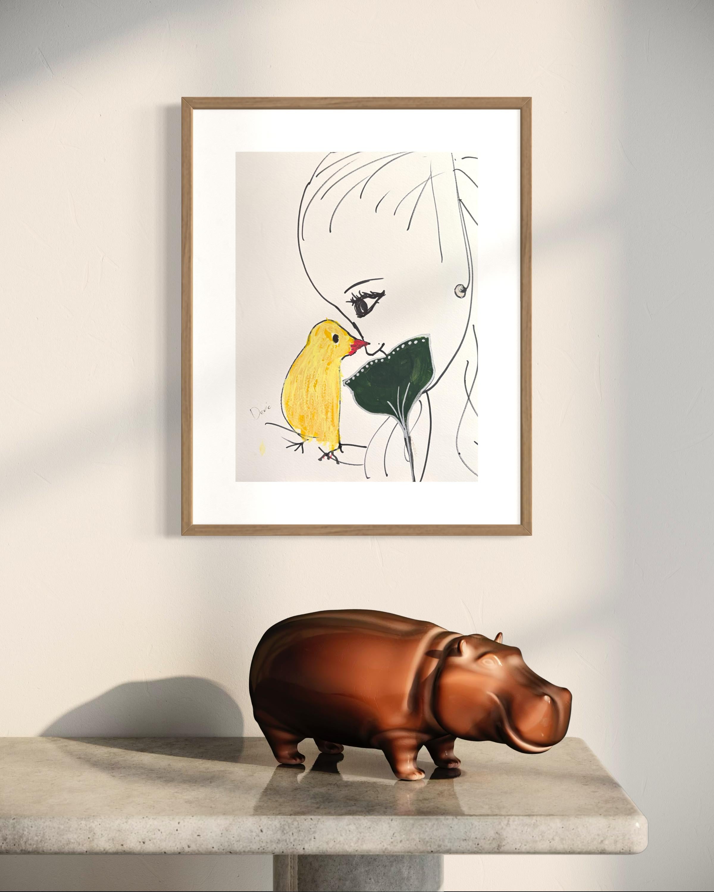 Encre et acrylique sur papier encadrée par Devie « Oiseau Noir Masque » en vente 10