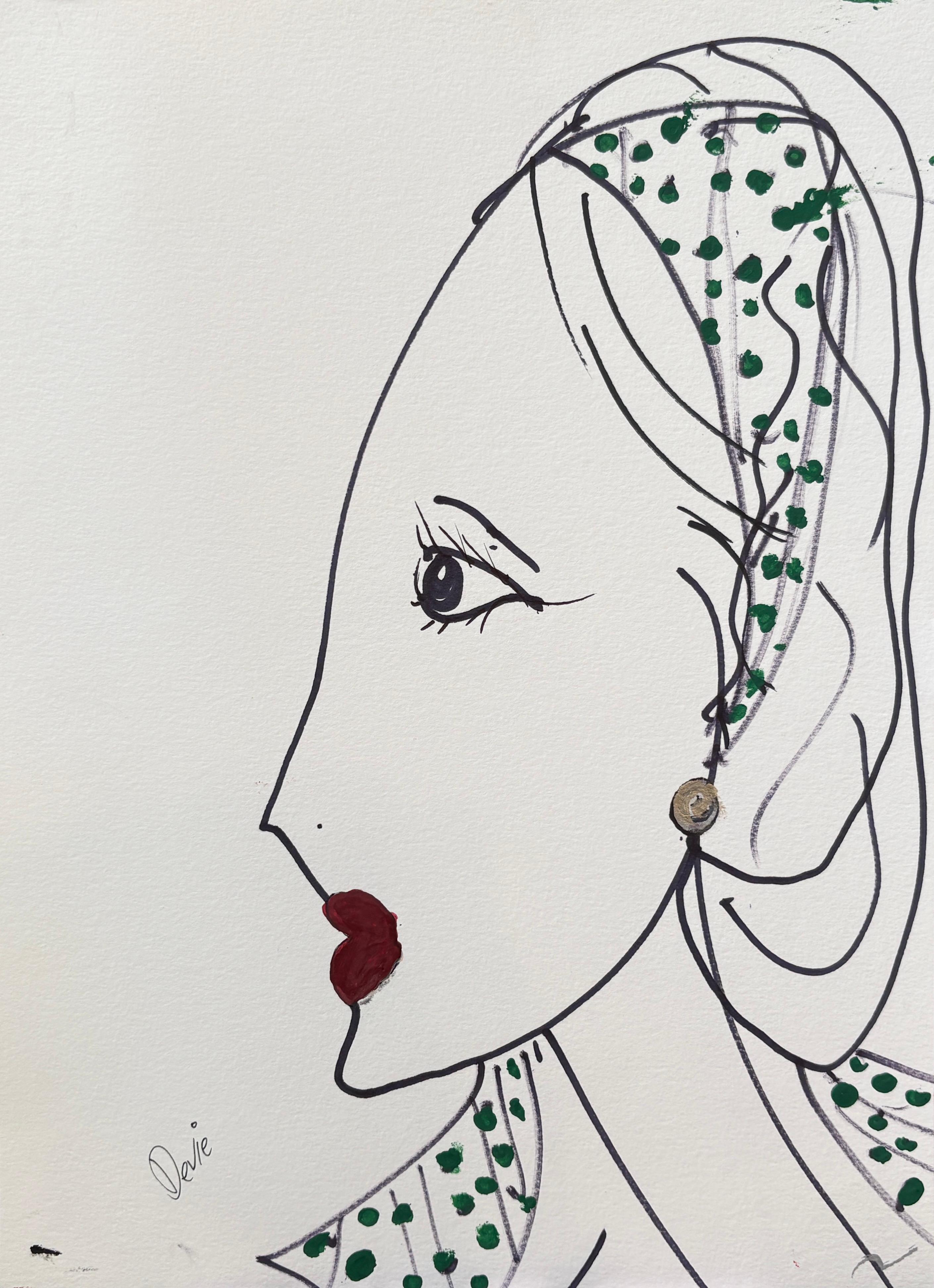 "Mujer en París" Tinta y acrílico sobre papel enmarcado por Devie