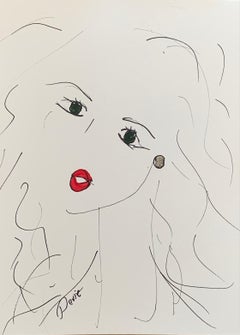 « Portrait d'une femme », encre et acrylique sur papier encadré par Devie